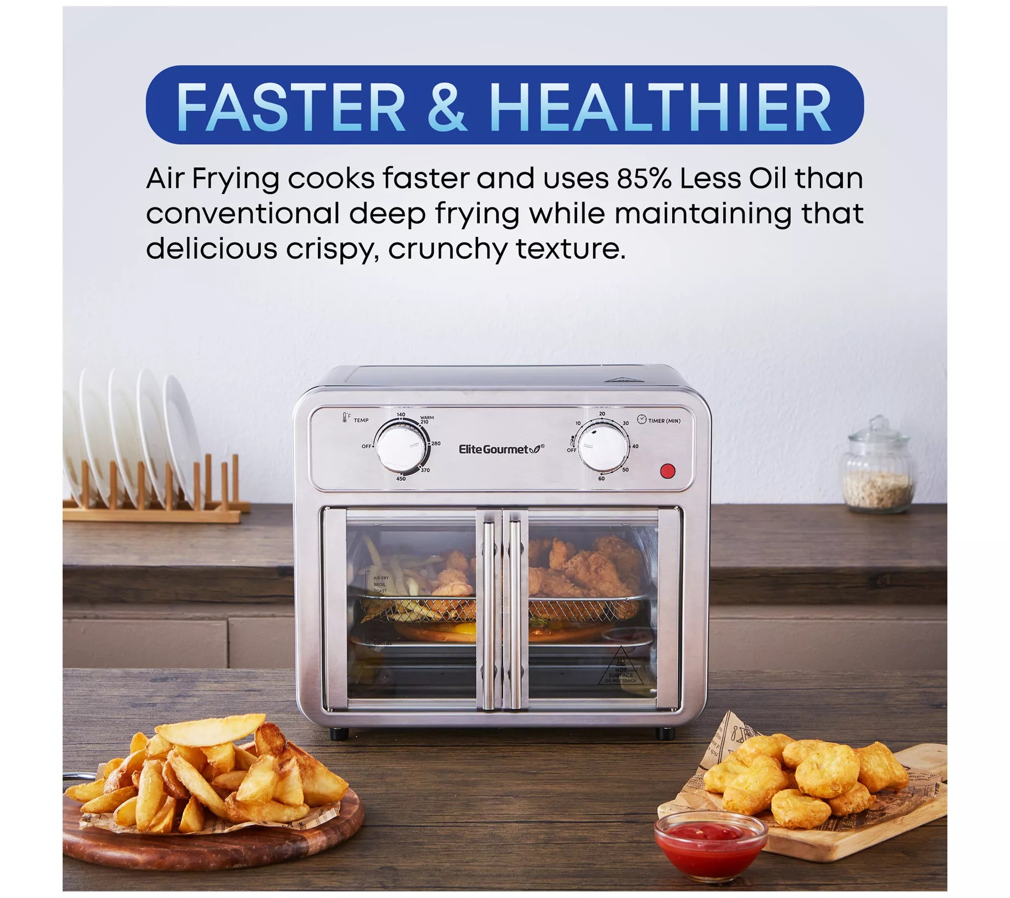 Elite Gourmet 12L French Door Air Fryer Convect ion Oven Cooke