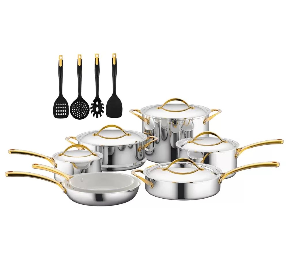 Nutrichef 16pc. Clad Kitchen Cookware Set with Nylon Utensils