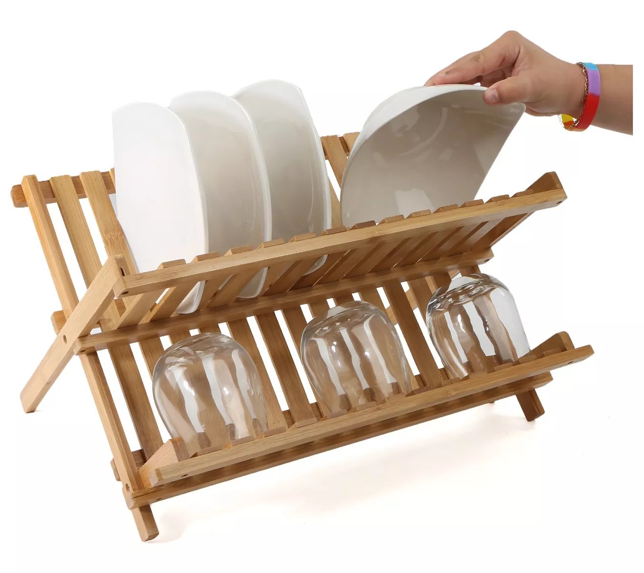 Mind Reader Wooden Collapsible Dish Rack