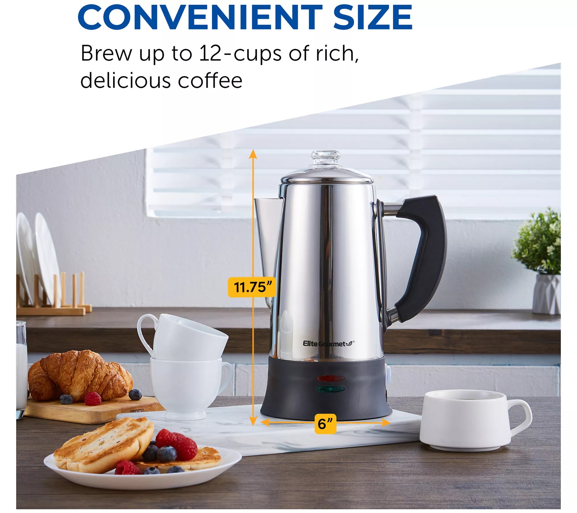 Elite Gourmet 12Cup Electric Coffee PercolatorClear Brew
