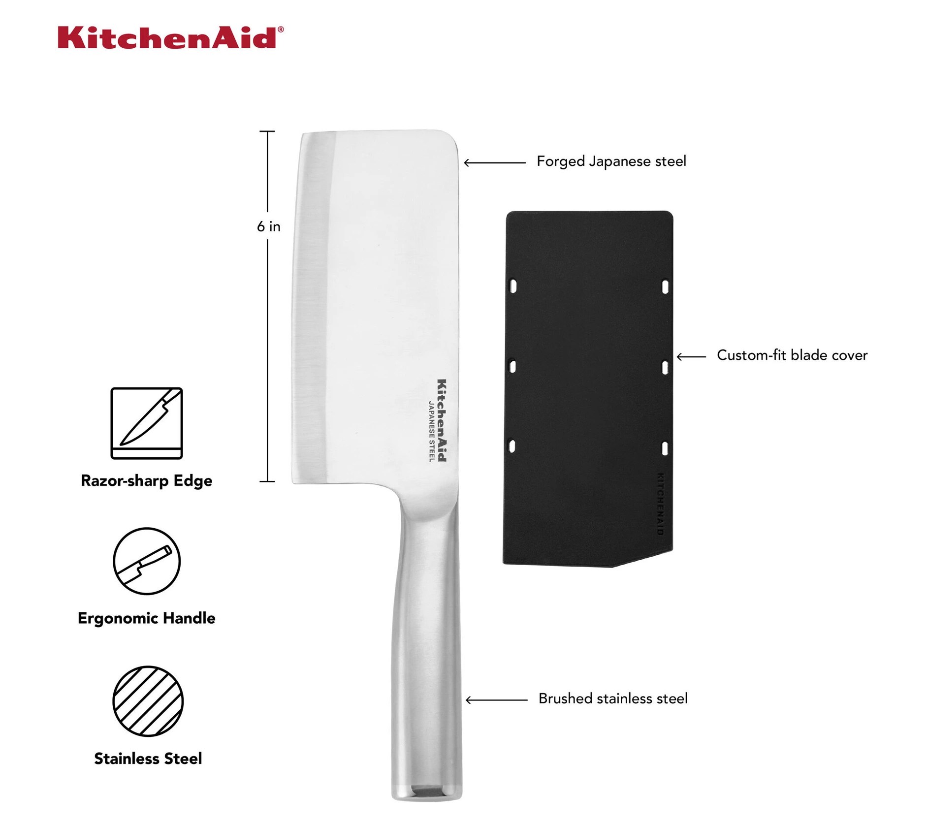 KitchenAid 6 inch Stainless Steel Cleaver Knife w/ Sheath