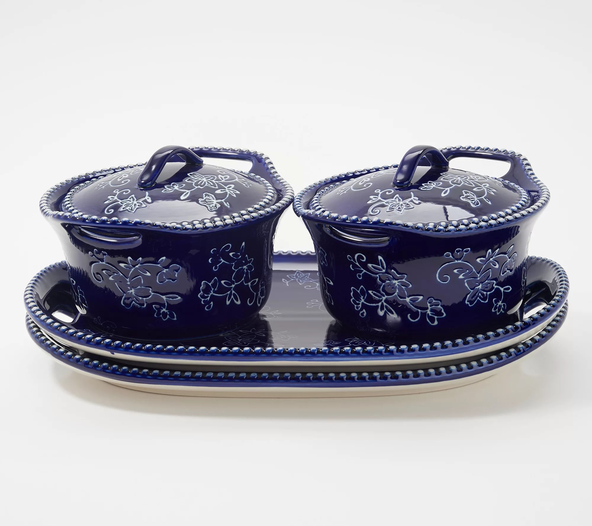 Temptations Floral Lace Set of 2 Lidded Soup and Sandwich Set