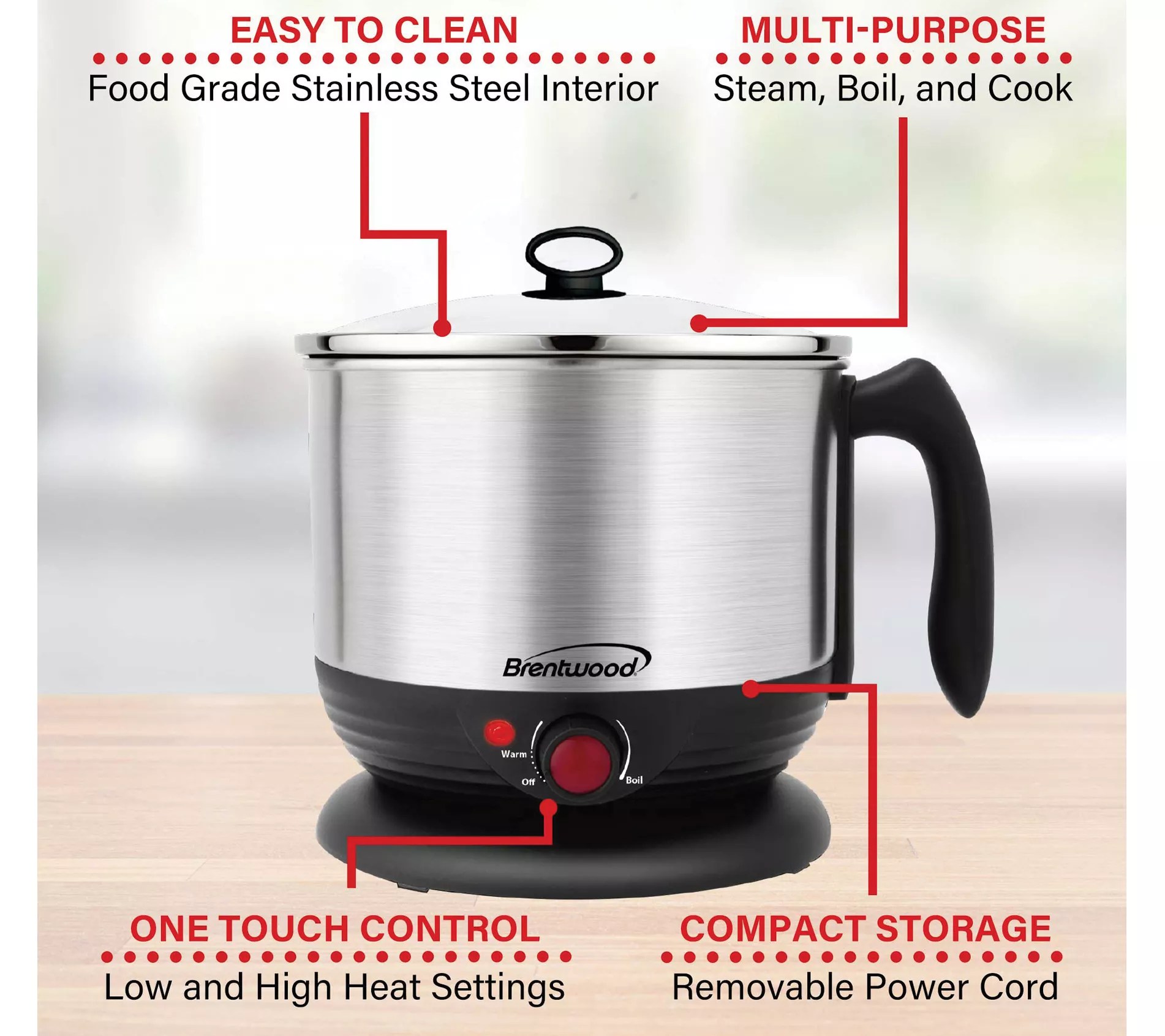 Brentwood 1.3qt Stainless Steel Electric Hot Pot Cooker