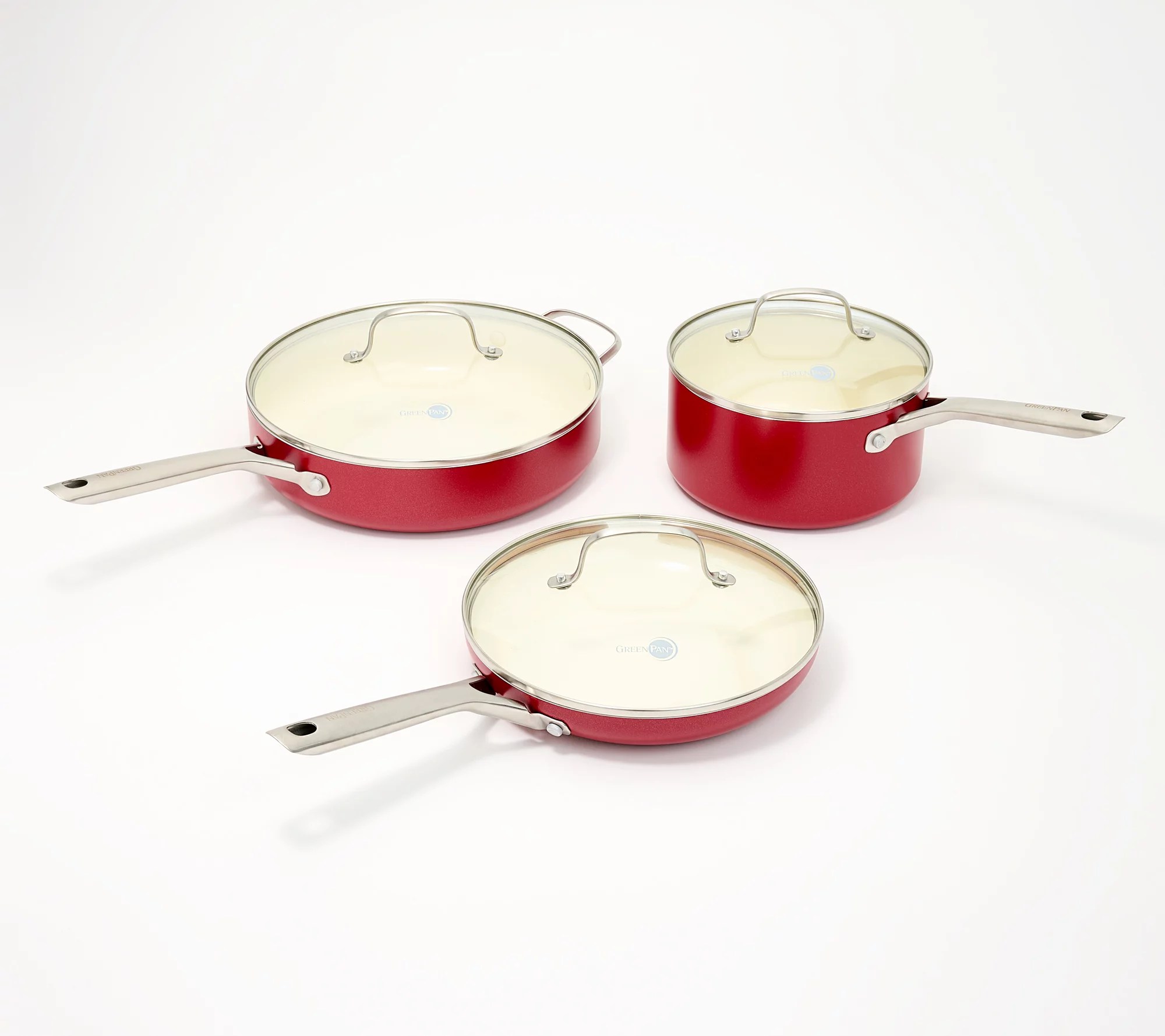 GreenPan Savour Ceramic Nonstick 3Pc Cookware Set w/ 3 Glass Lids