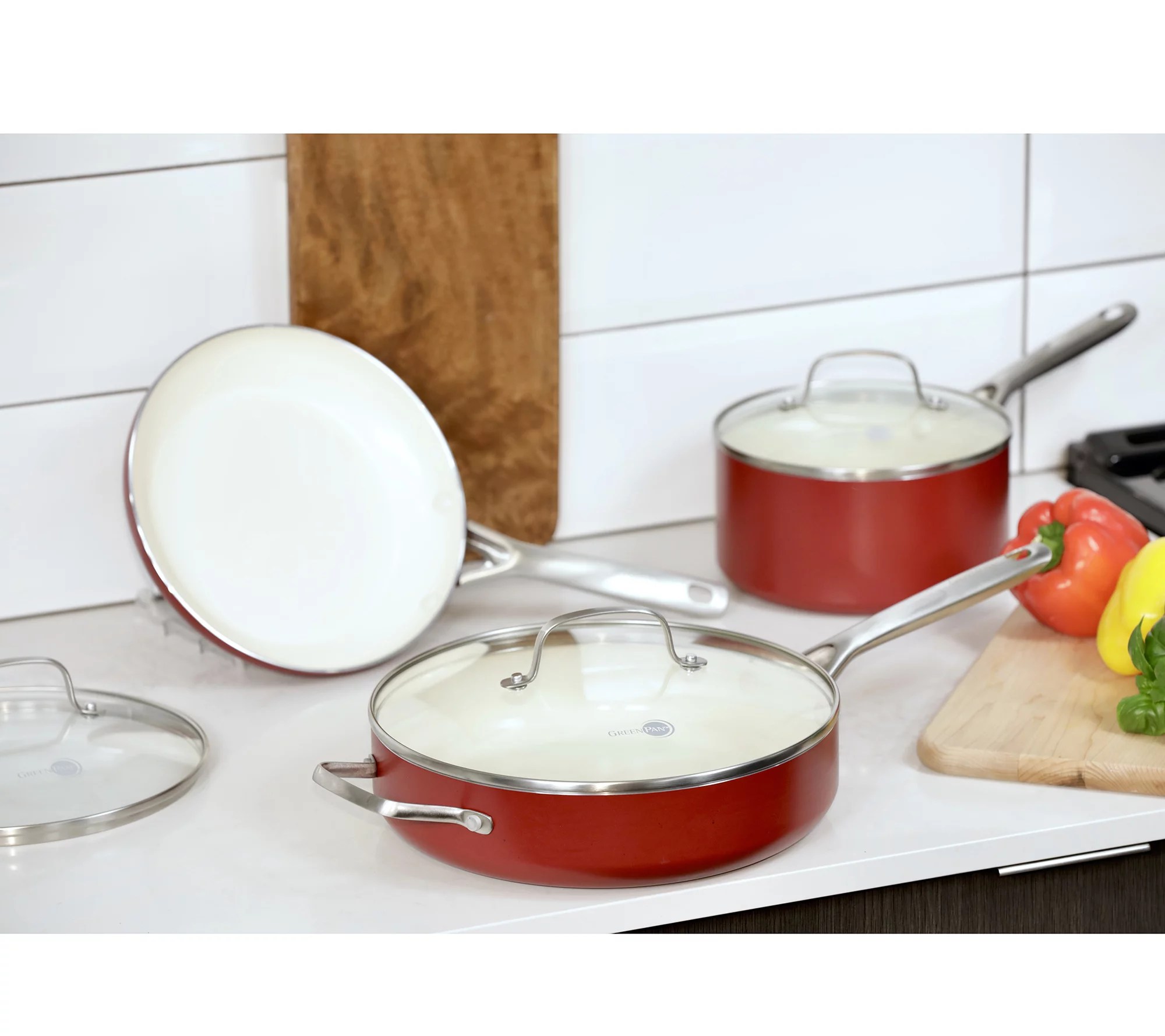 GreenPan Savour Ceramic Nonstick 3Pc Cookware Set w/ 3 Glass Lids