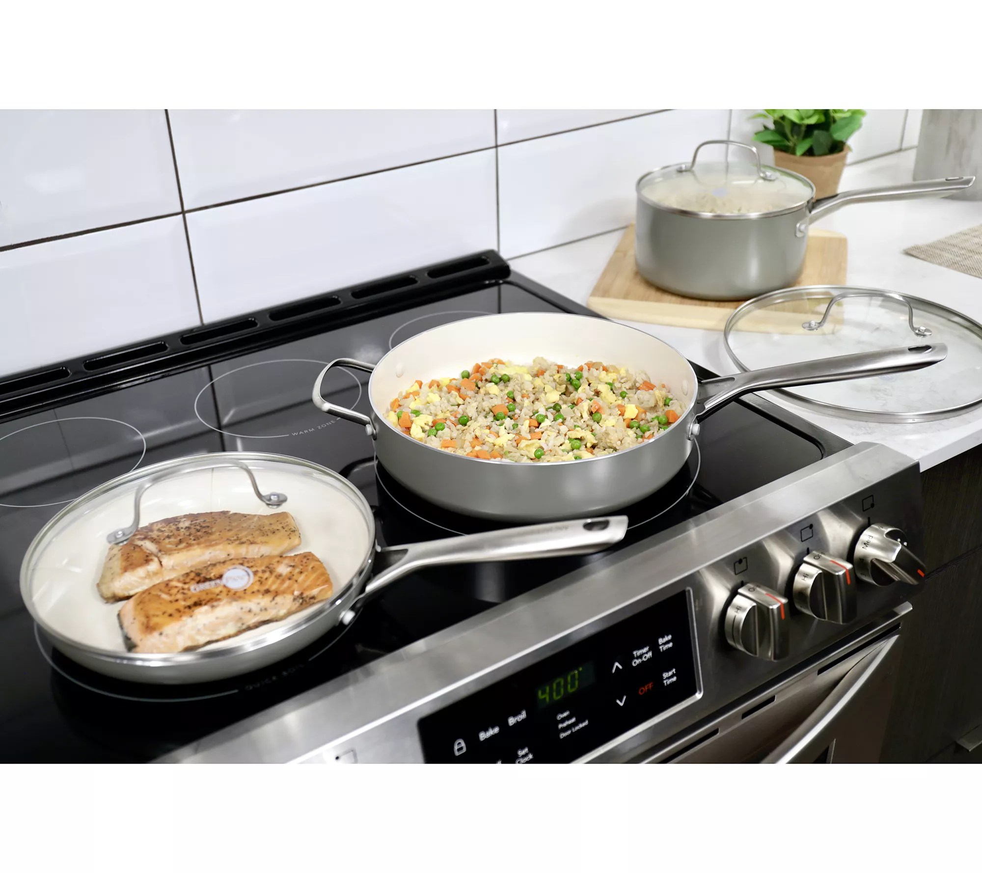 GreenPan Savour Ceramic Nonstick 3Pc Cookware Set w/ 3 Glass Lids