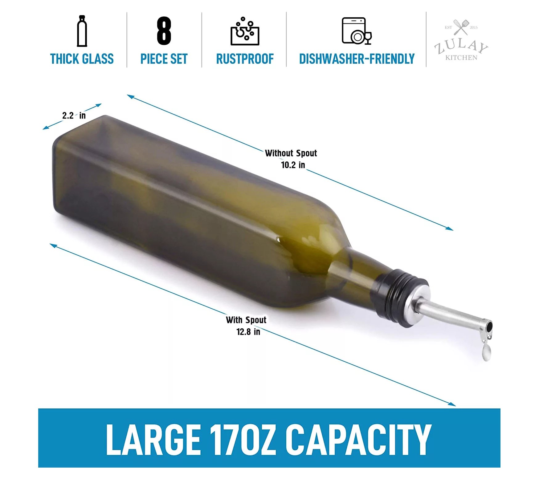 Zulay Kitchen Olive Oil Clear Bottle Dispenser with Spouts