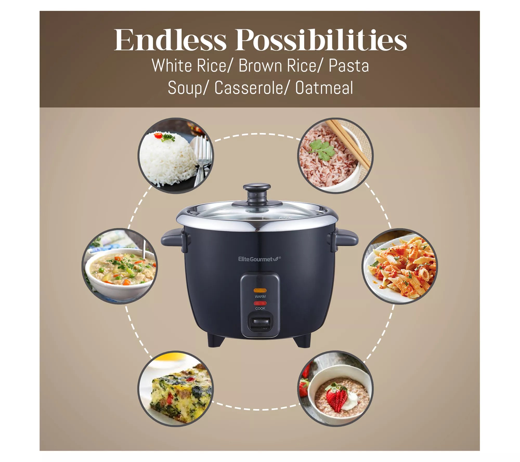 Elite Gourmet 6cup Rice Cooker with Stainless Steel Pot