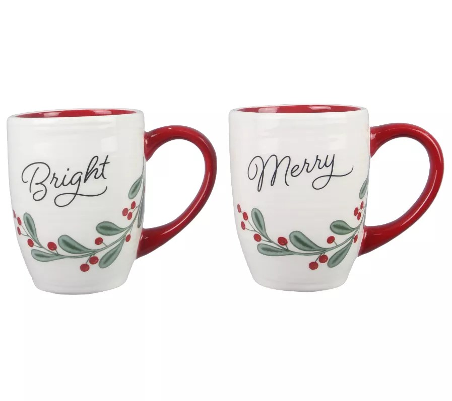 Young's Inc. Set of 2 Christmas Merry and Bright Ceramic Mugs