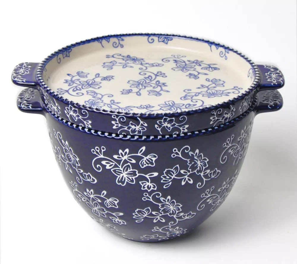 Temptations Floral Lace 2Quart Deep Dish Bowl with LidIt