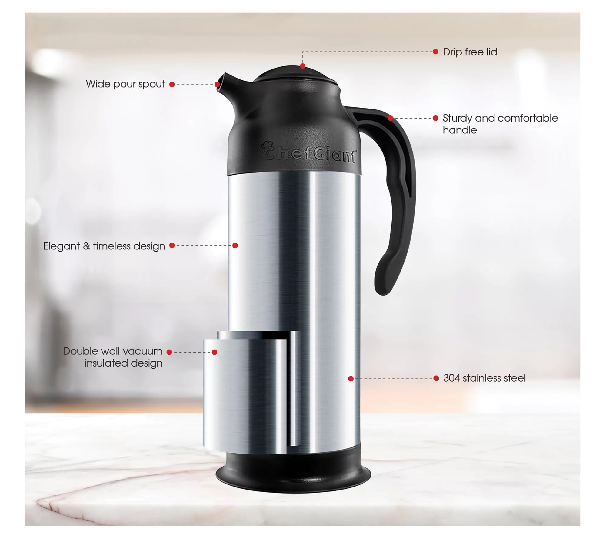 ChefGiant Stainless Steel Thermal Coffee & Cream Carafe