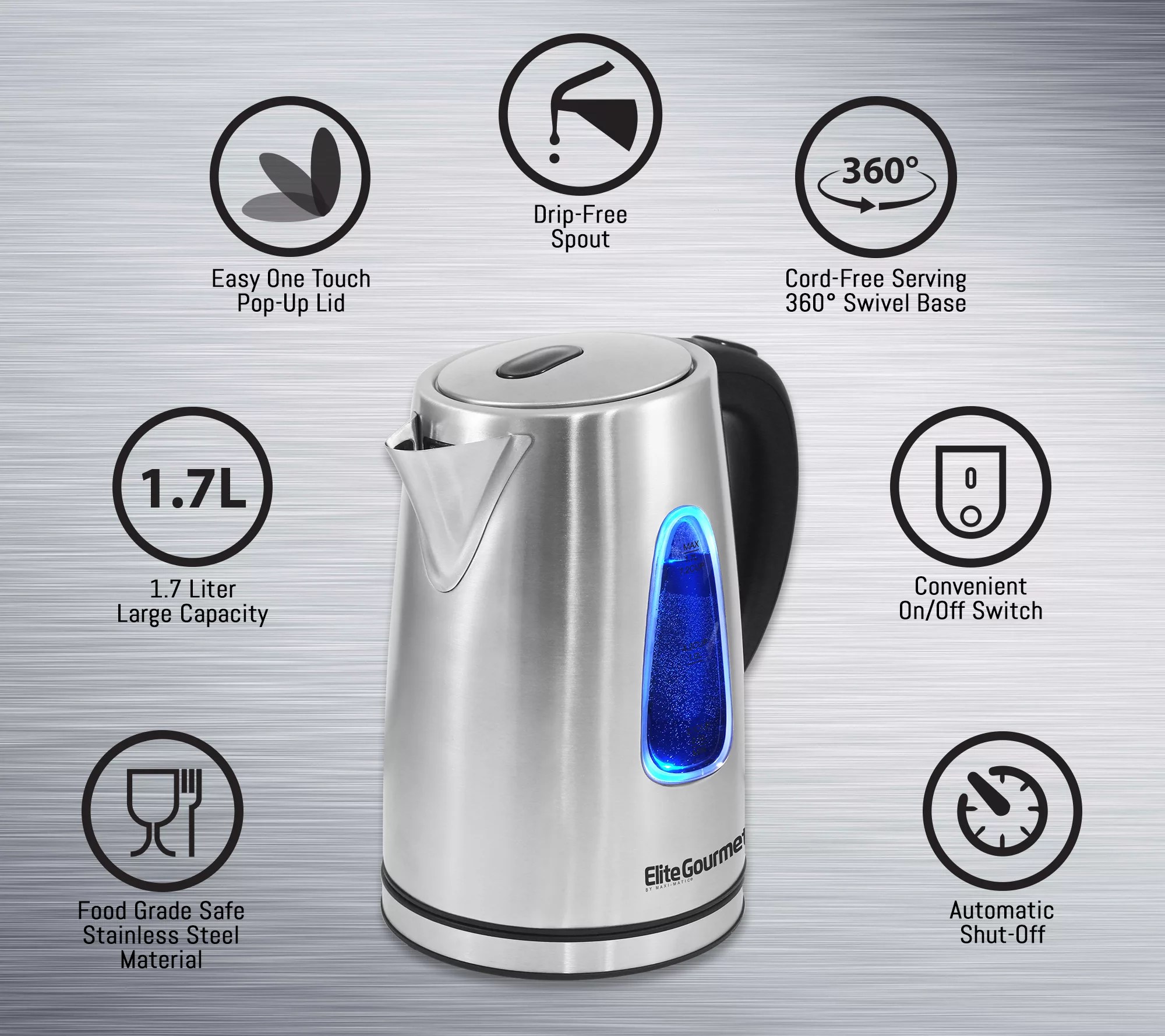 Elite Gourmet 1.7Liter Cordless Electric Kettle