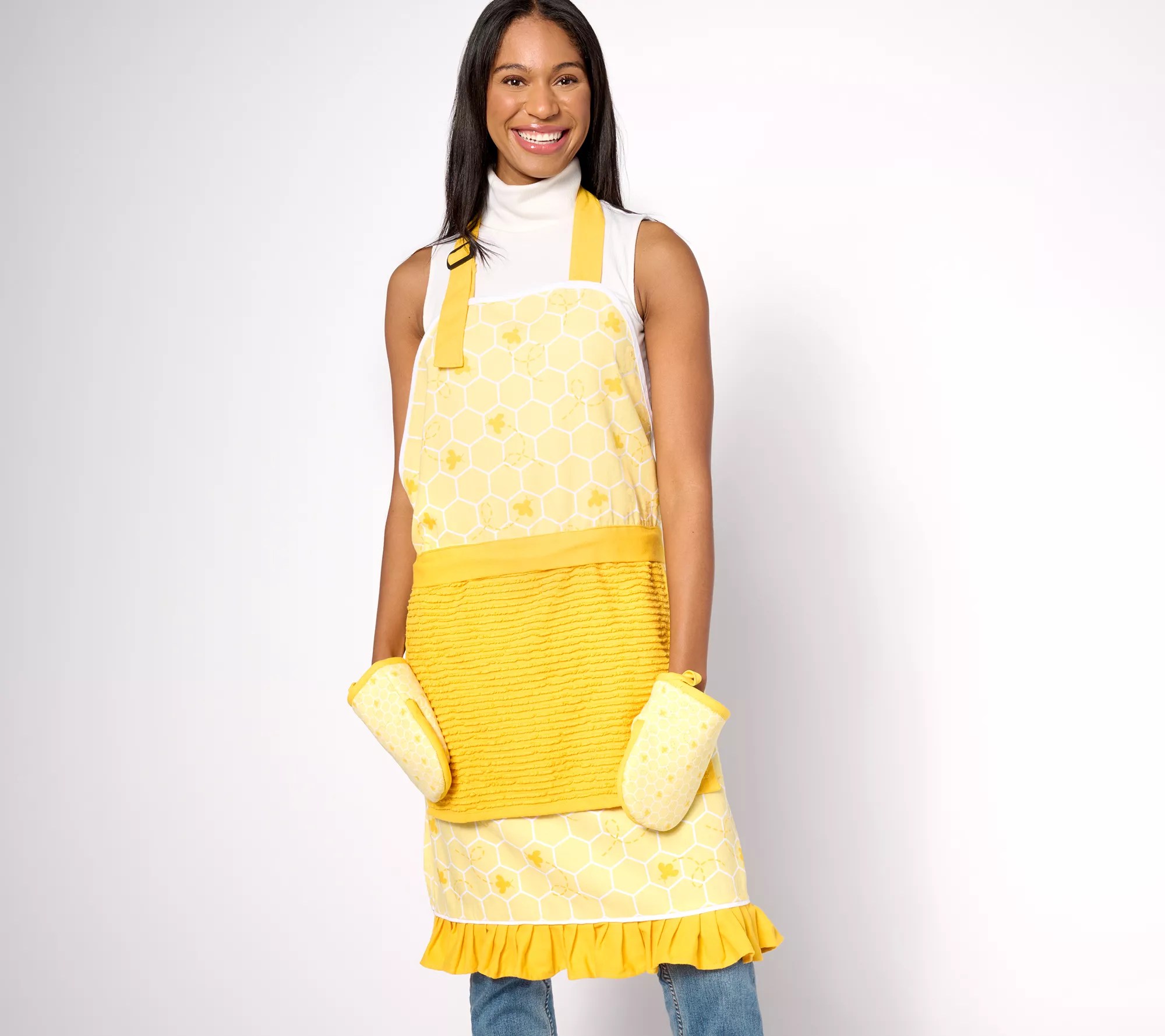 Temptations Printed Apron with Detachable Towel and Mini Oven Mitt Set