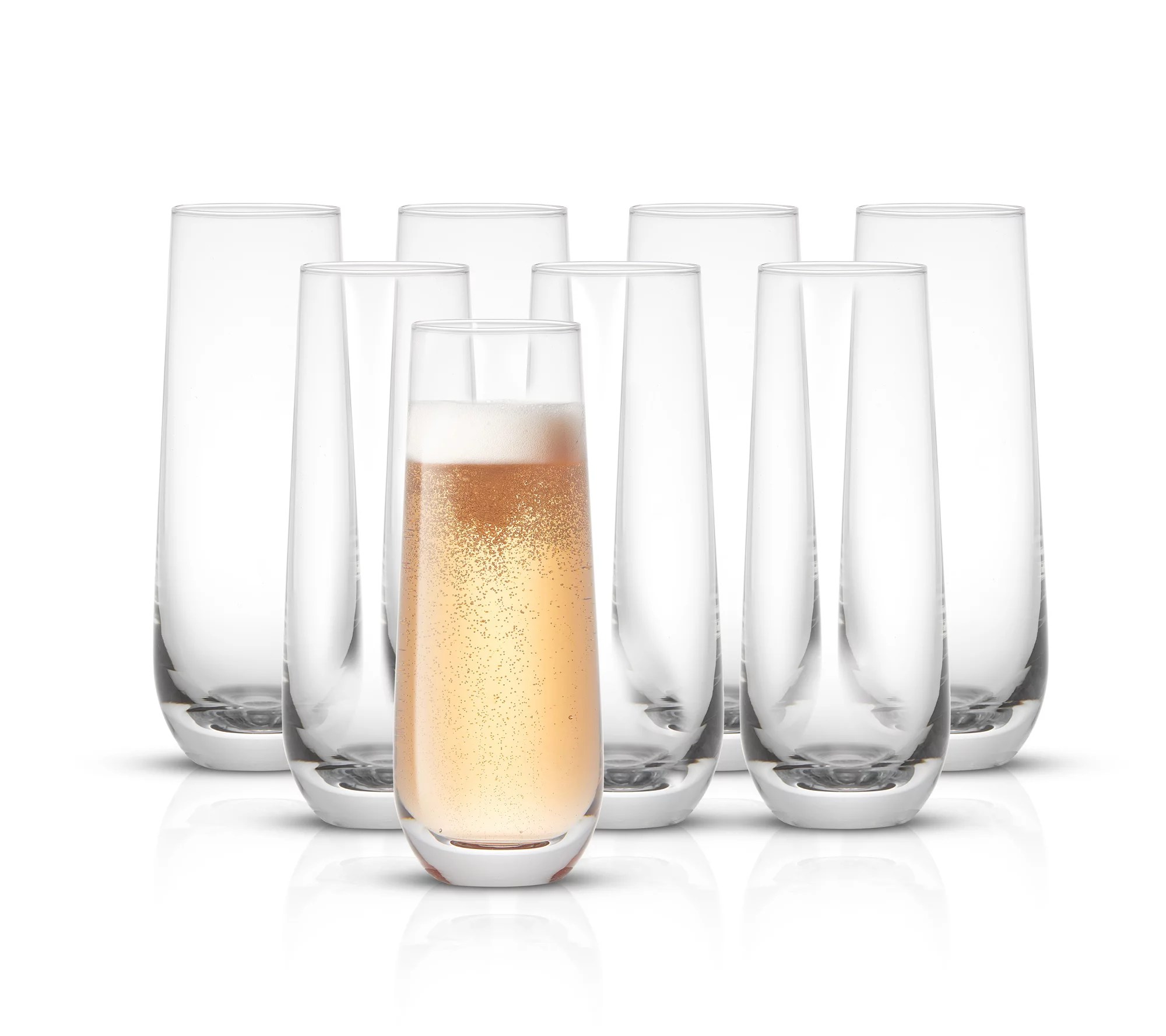 JoyJolt Set of (16) 9.4oz Milo Crystal Champagne Flute Glasses