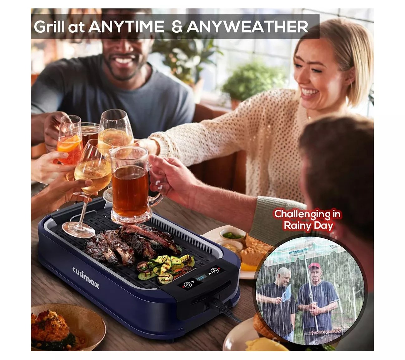 Cusimax Electric Portable Indoor Smokeless Grill, Double Plate