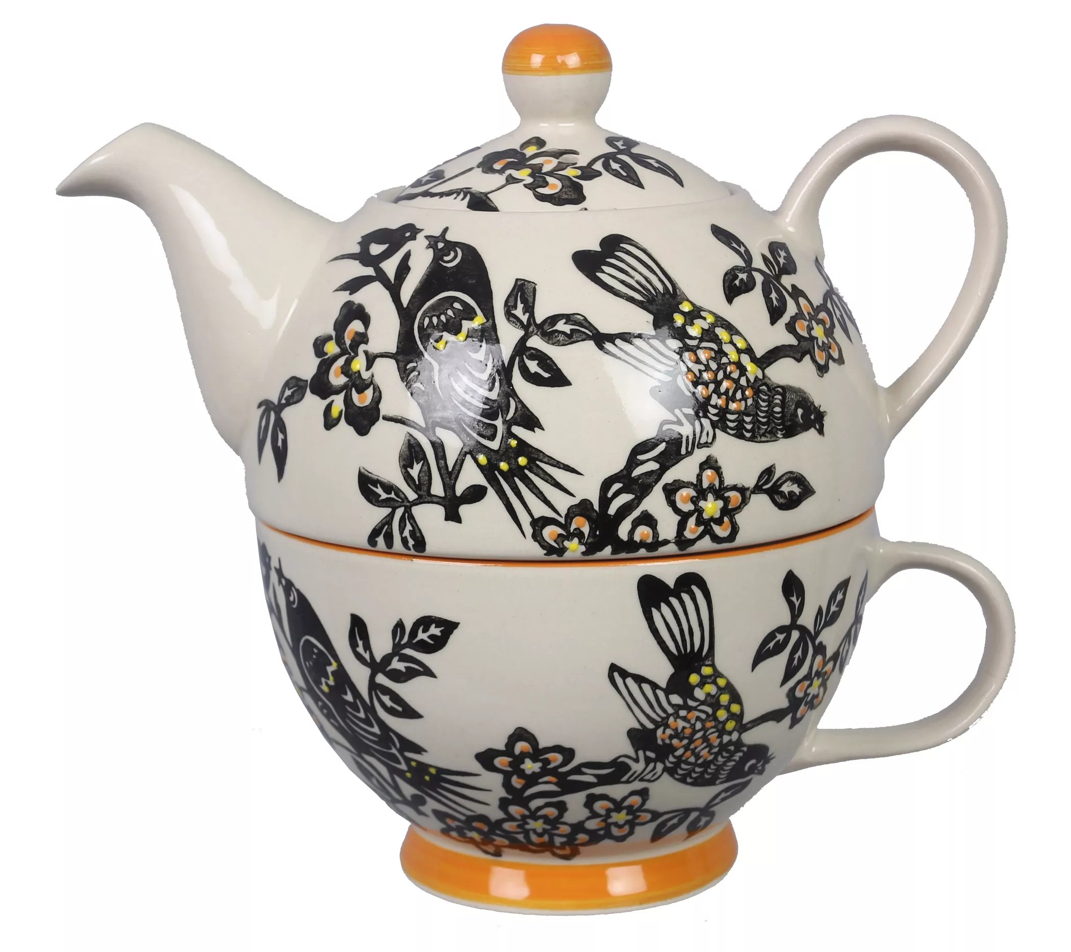 Young's Inc. 3Piece Stoneware Teapot/Cup Set