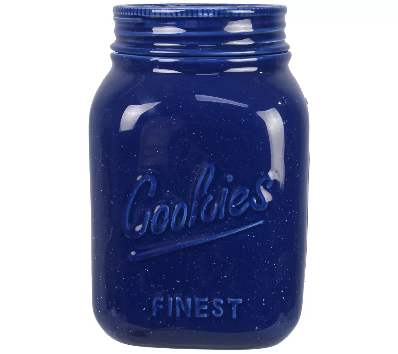 Young's Inc. Blue Ceramic Mason Jar Shaped Cook ie Jar