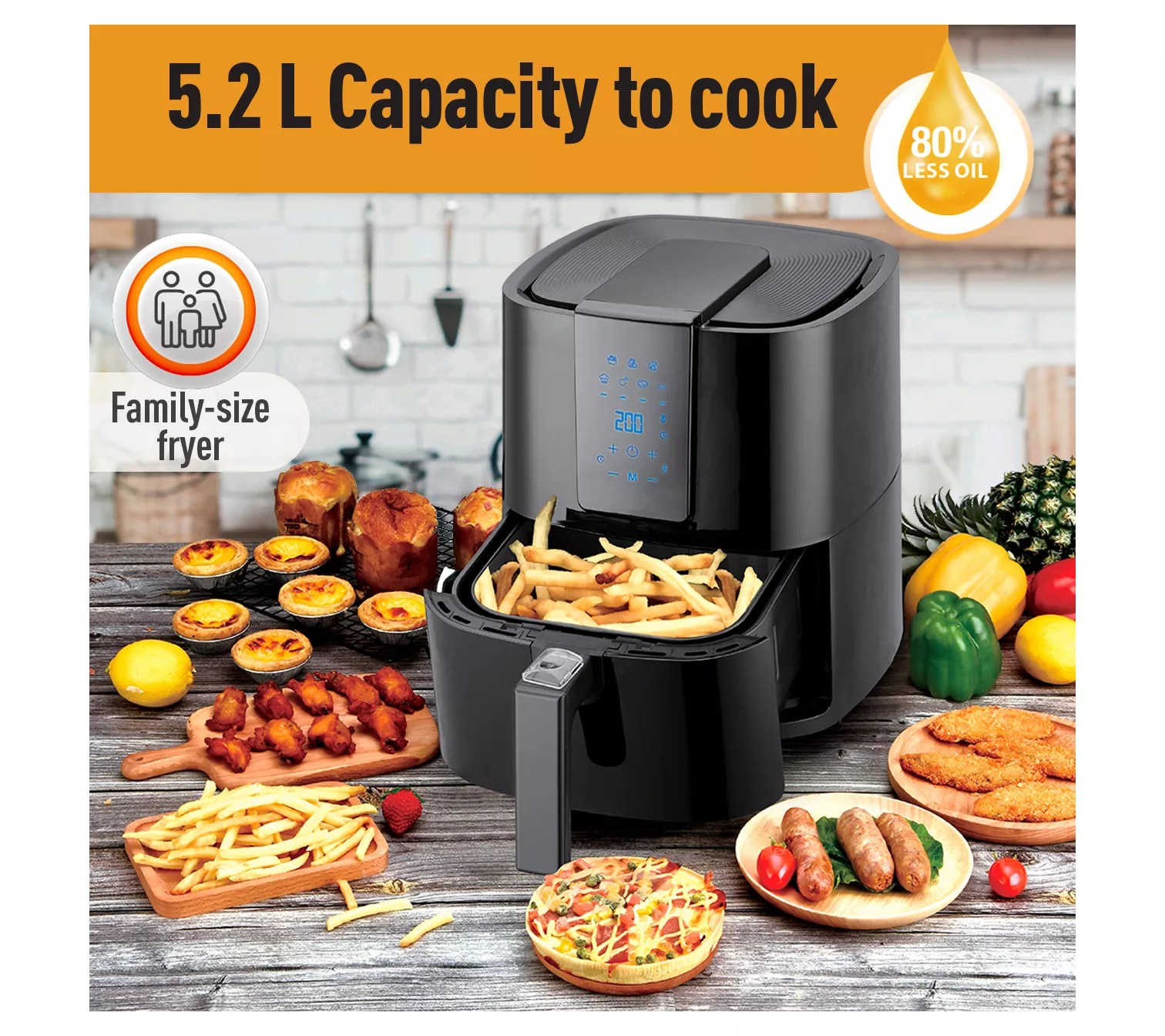 Emerald 5.5QT Digital 1800W Air Fryer w/ Detach able Basket