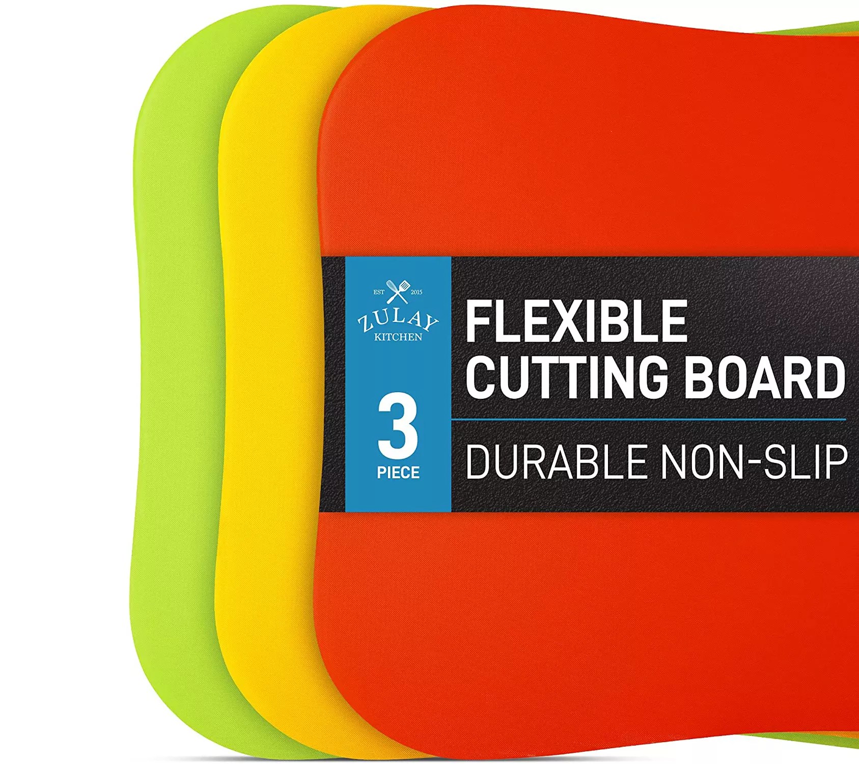 Zulay Kitchen Set of 3 Cutting Mats with Curved Edges