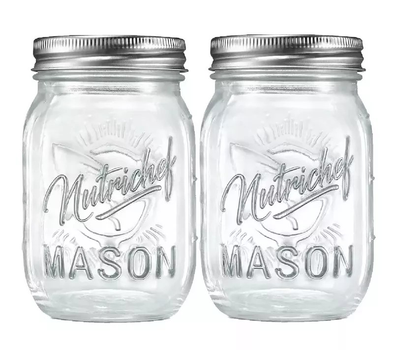 Nutrichef 2 Pcs. Glass Mason Jars w/ Lids & Ban ds