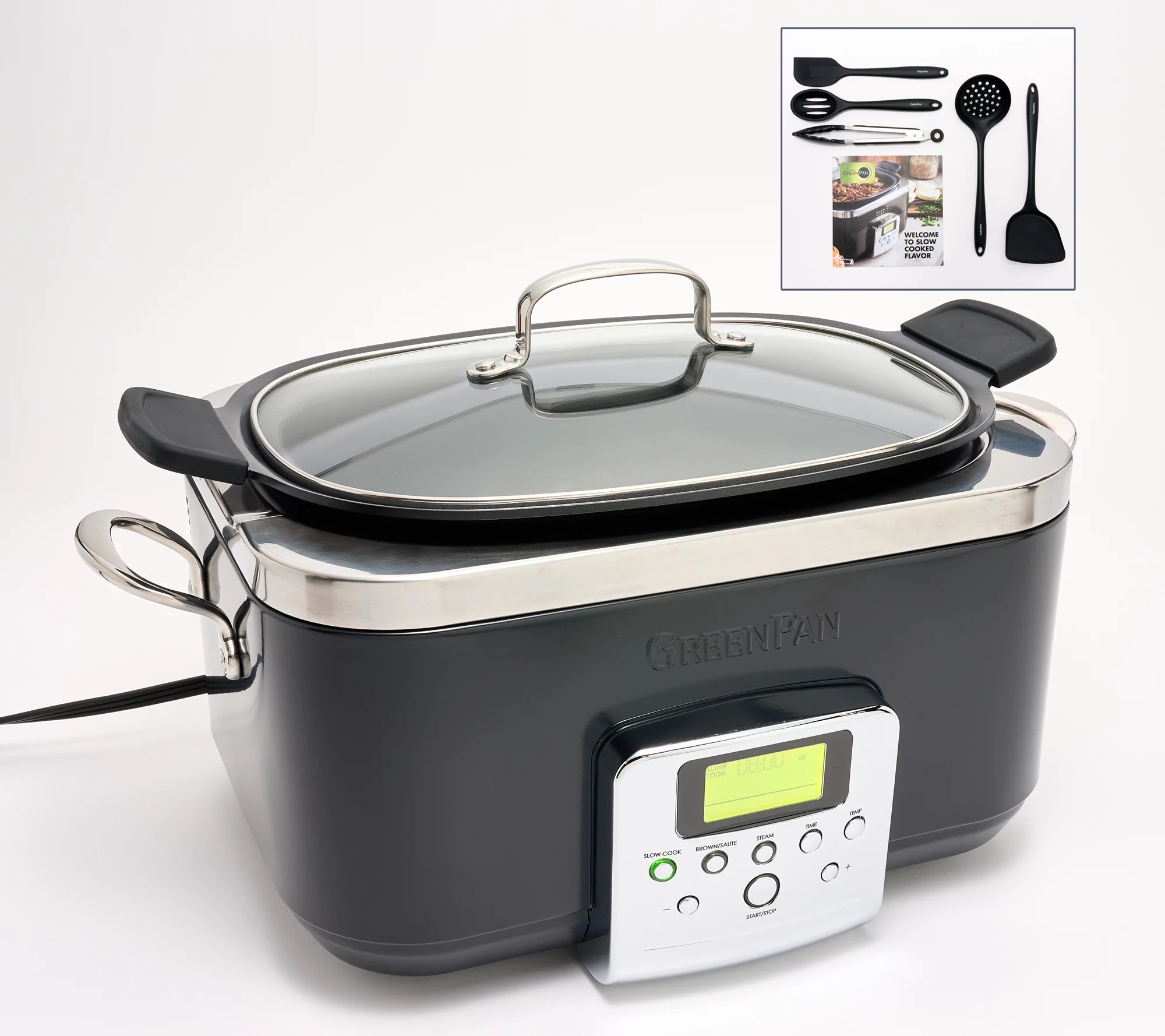 GreenPan 6-Qt Elite Slow Cooker w/ 5pc Utensil Set & Cookbook - QVC.com