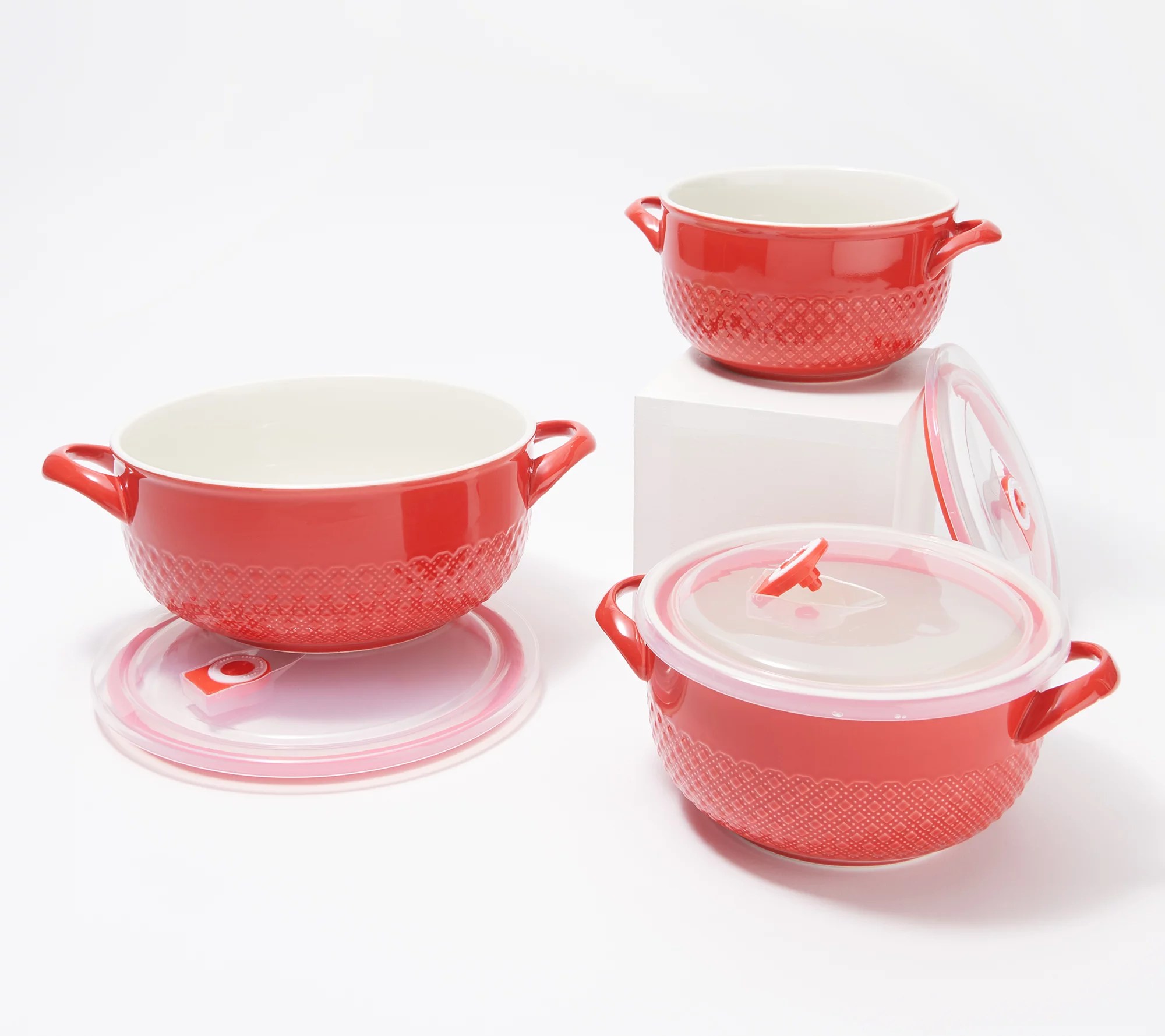 Cook's Essentials Set of 3 Ceramic Bowls with Lids