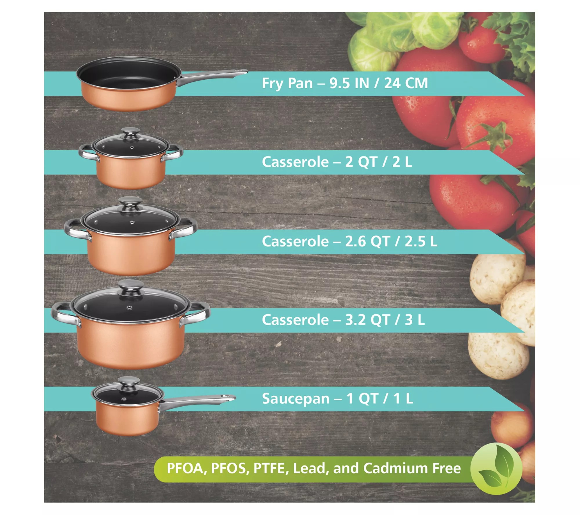 Brentwood 9Piece Nonstick CopperClad Cookware Set