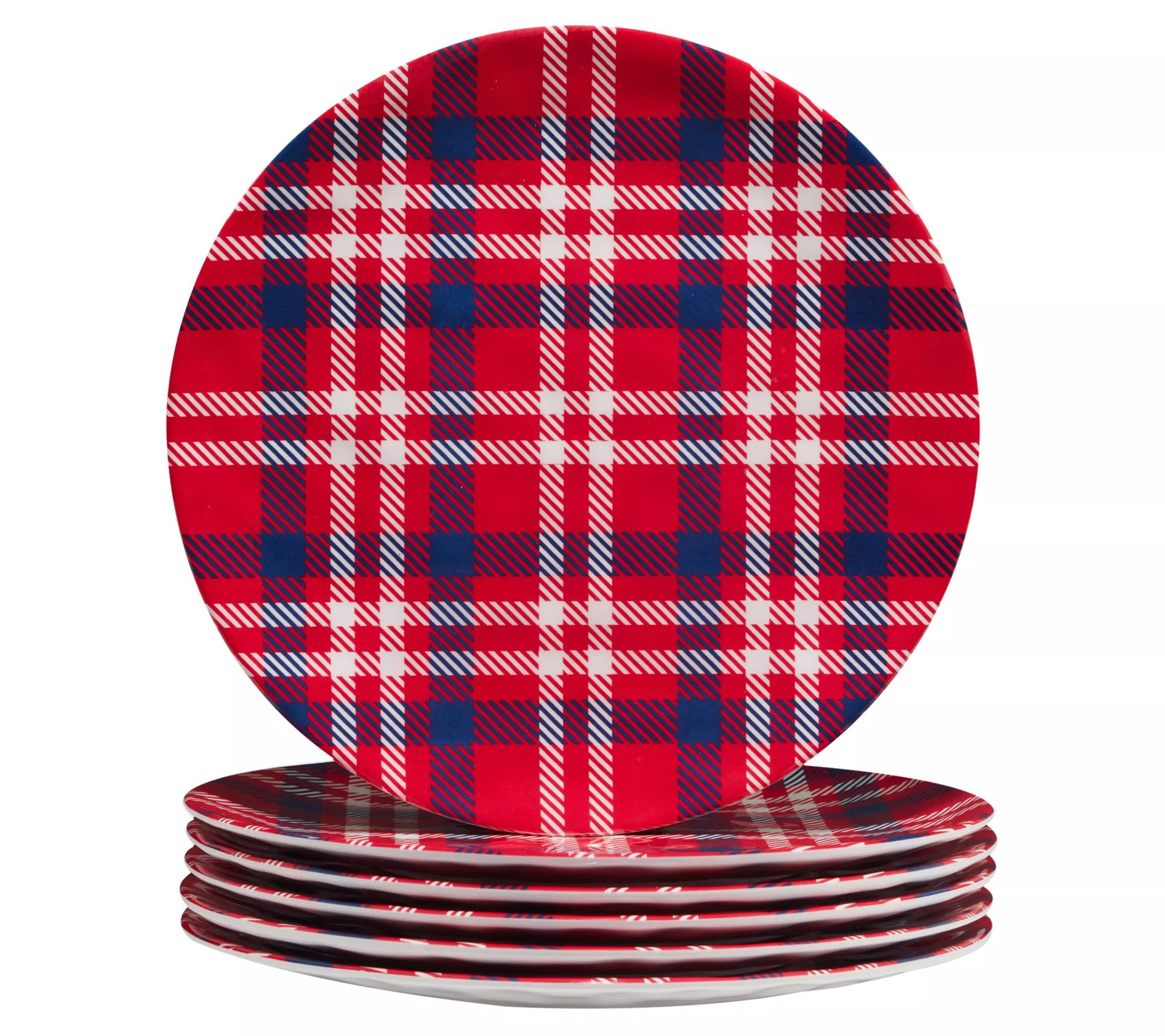 Certified International Patriotic Plaid Set of 6 Dinner Plates