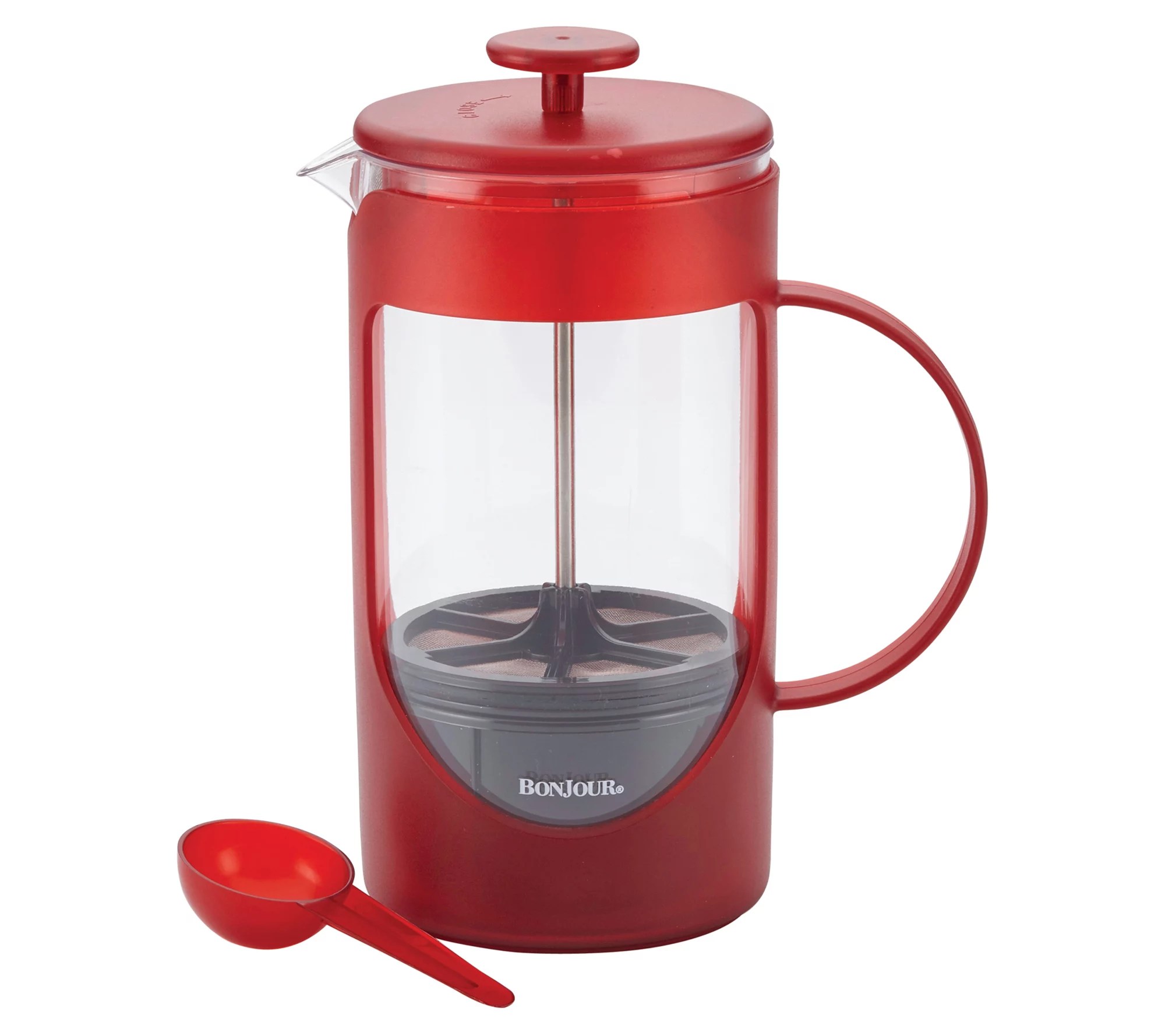 BonJour Coffee Unbreakable Plastic French Press, 40oz, Red