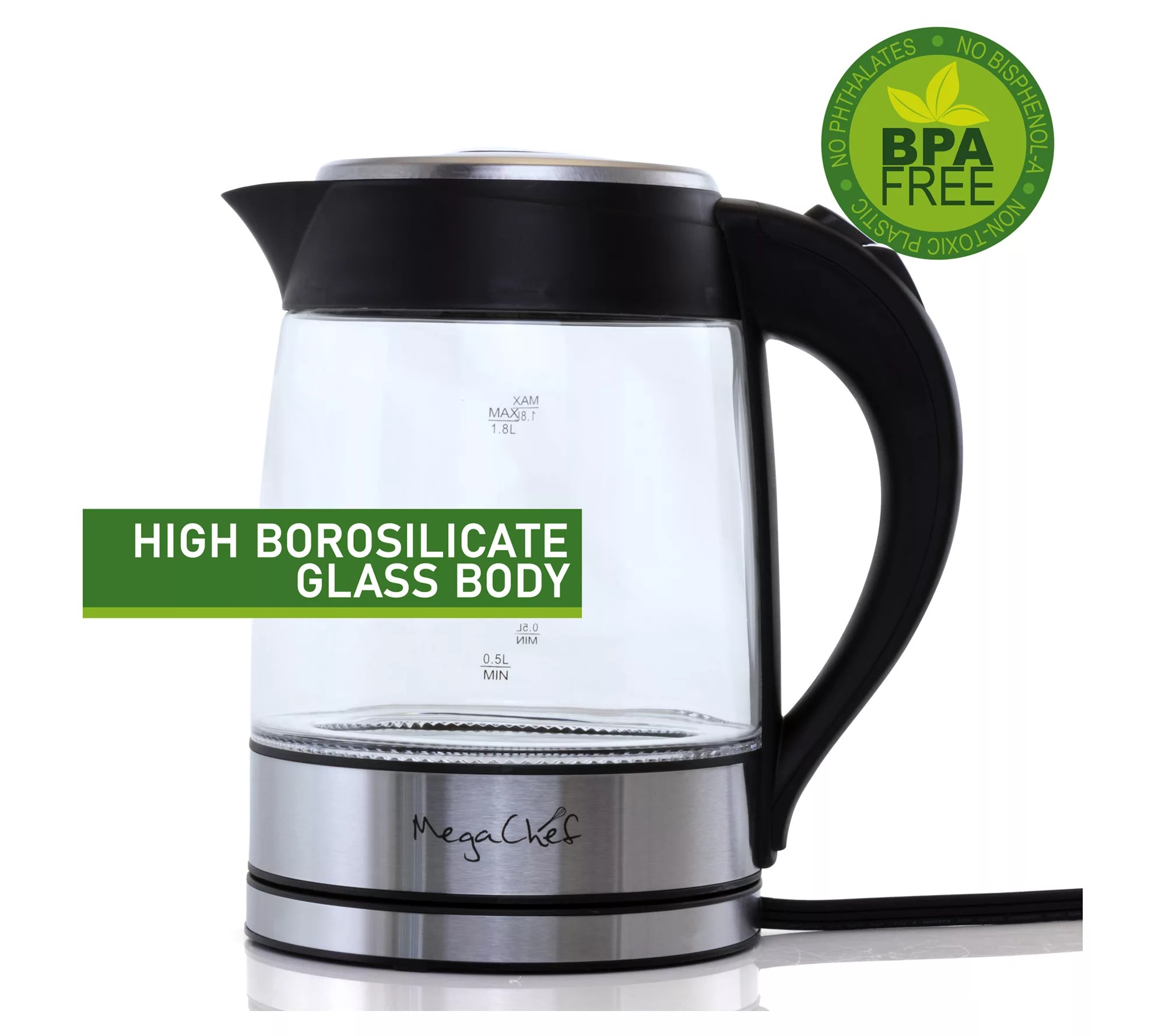 MegaChef 1.8L Glass and Stainless Steel Electri c Tea Kettle