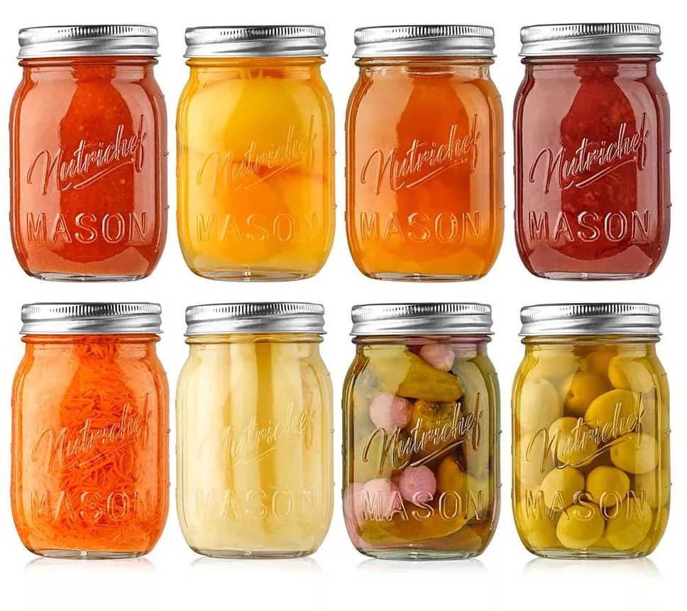 Nutrichef 8 Pcs. Glass Mason Jars w/ Lids & Ban ds