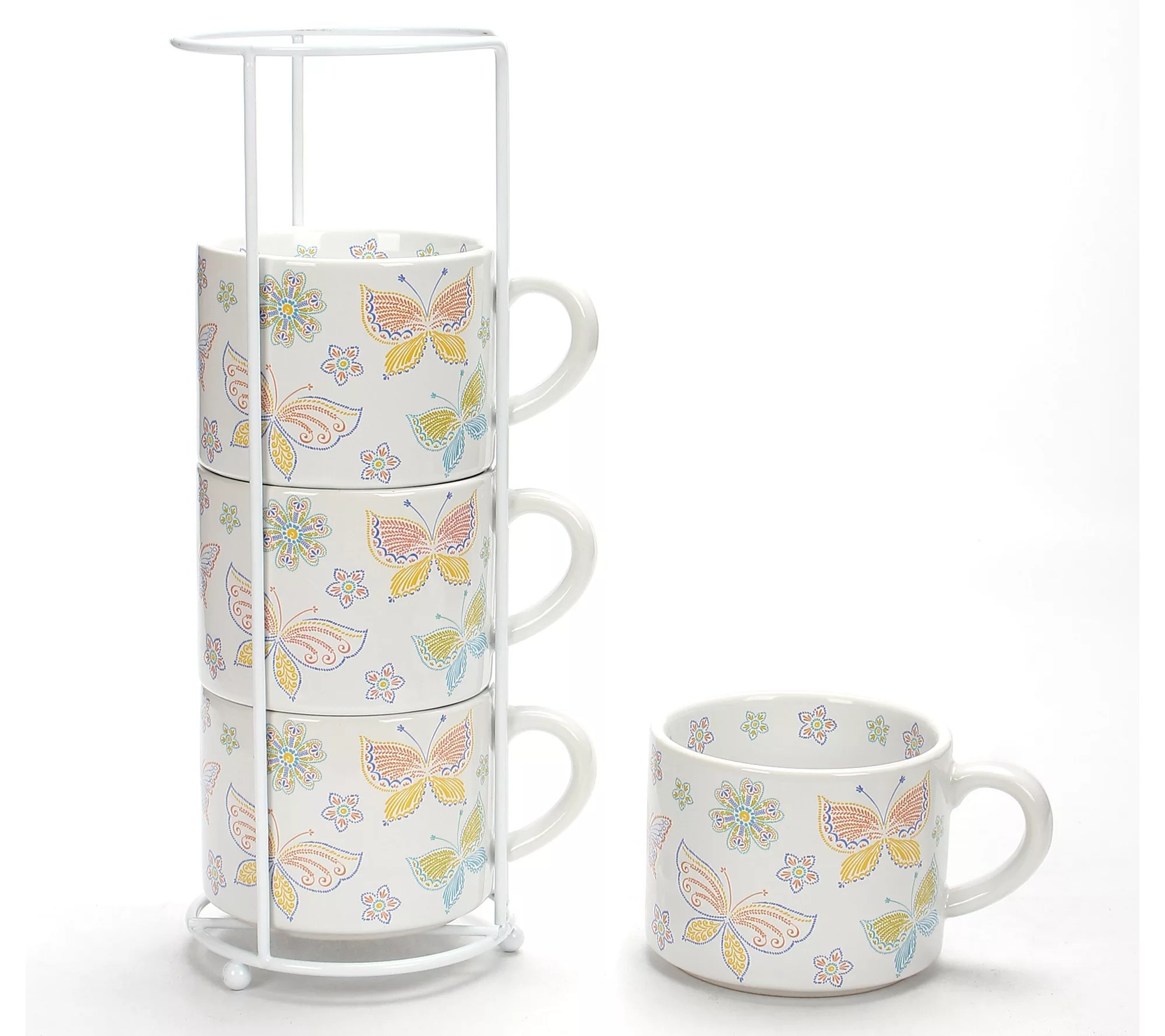 Temptations Seasonal Set of 4 14oz Stackable Mugs w/ Wire Rack