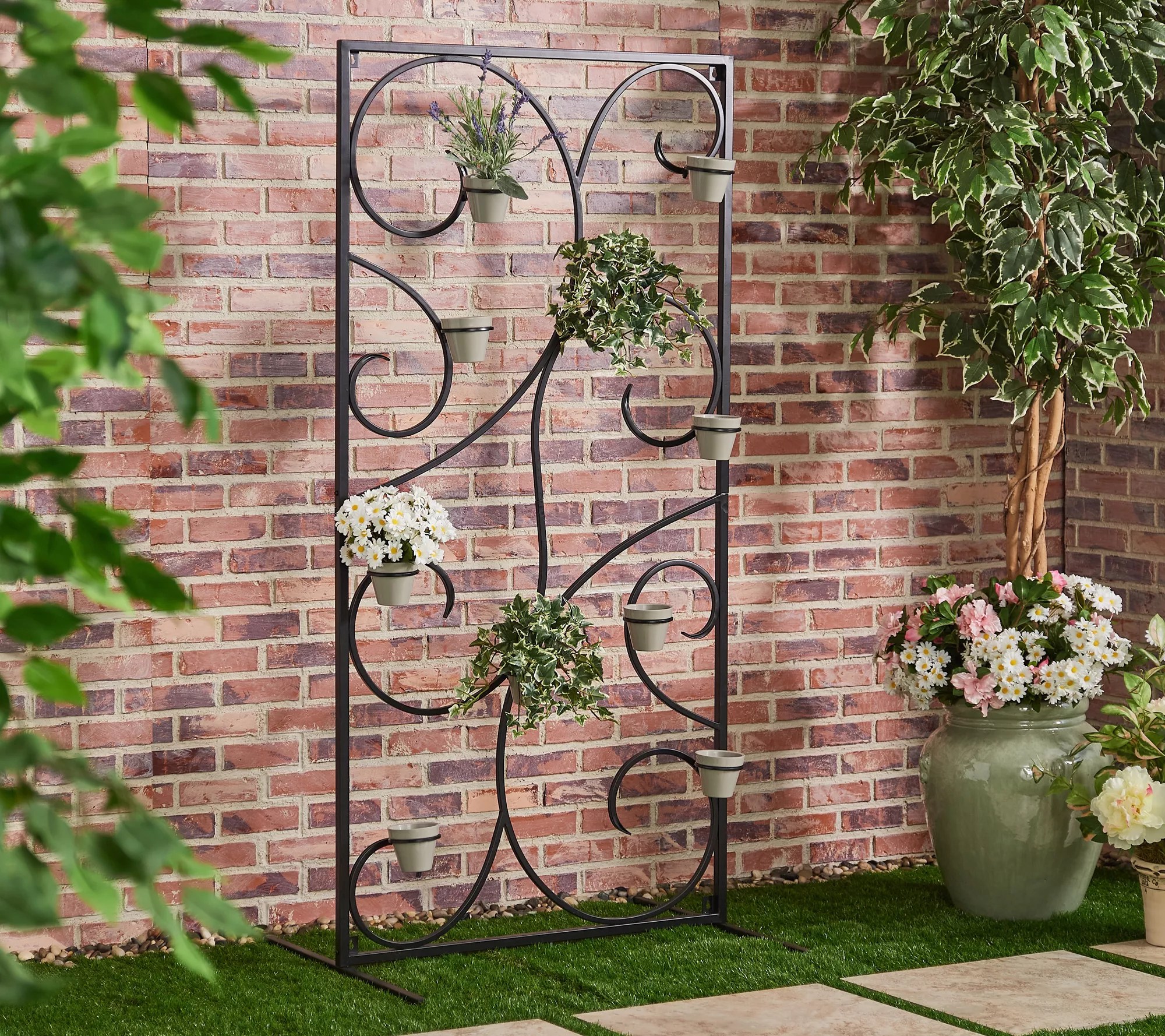 Martha Stewart 65" Standing Metal Garden Trellis with 10 Pots