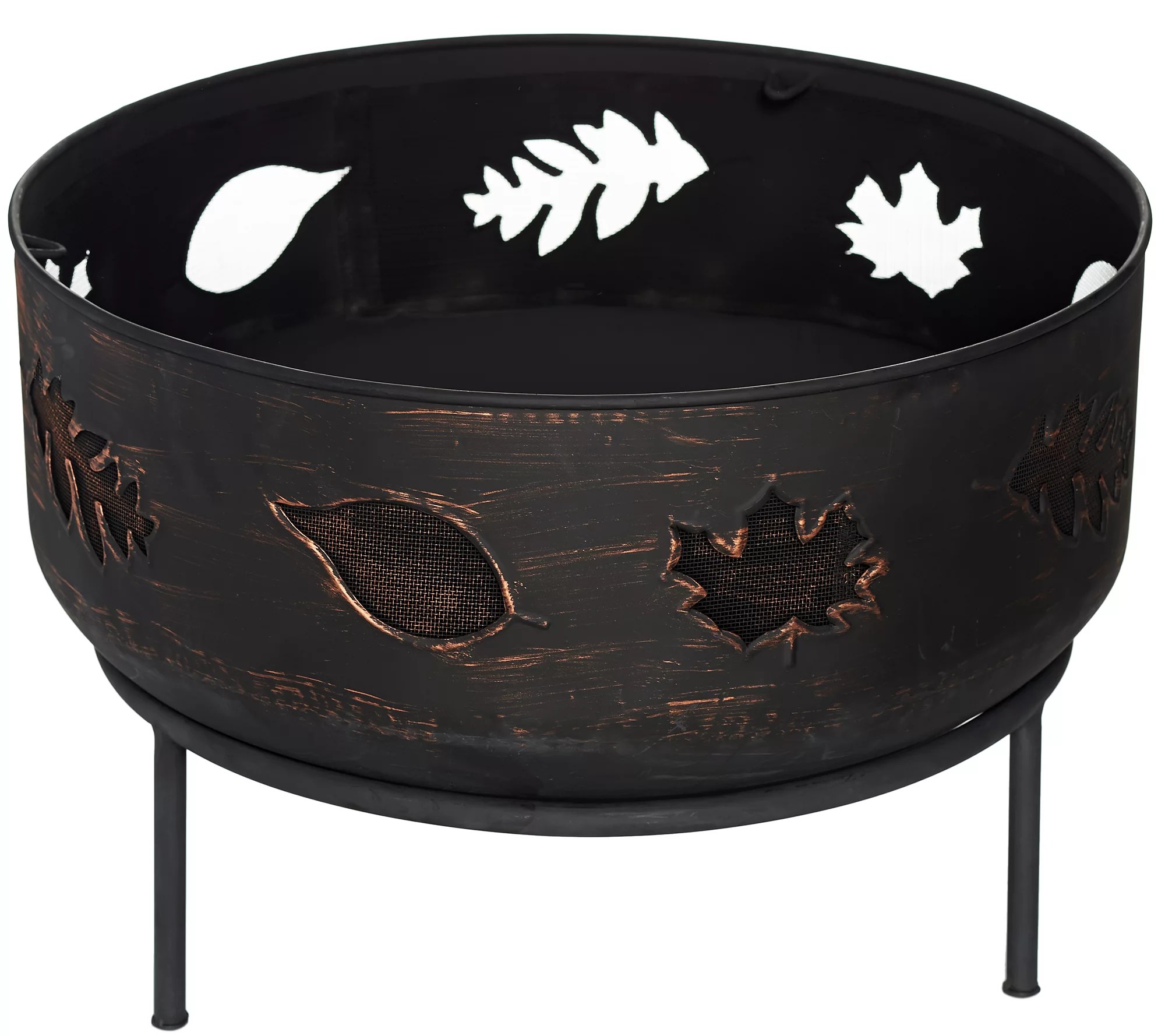 Plow & Hearth Fall Leaves Fire Pit with Spark Guard And Poker