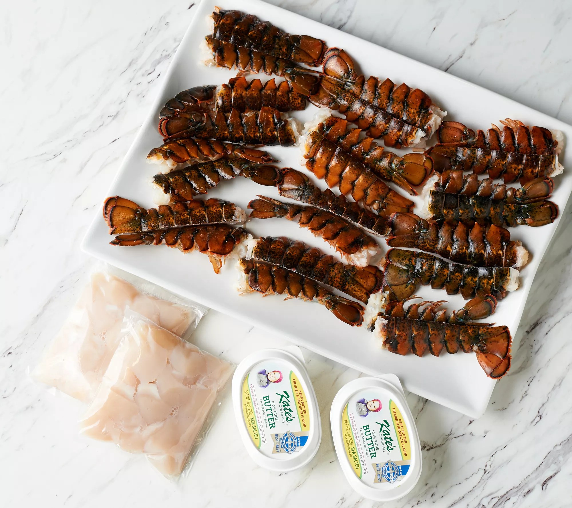 Greenhead (12) 45oz Split Lobster Tails 2lb Scallops with Butter