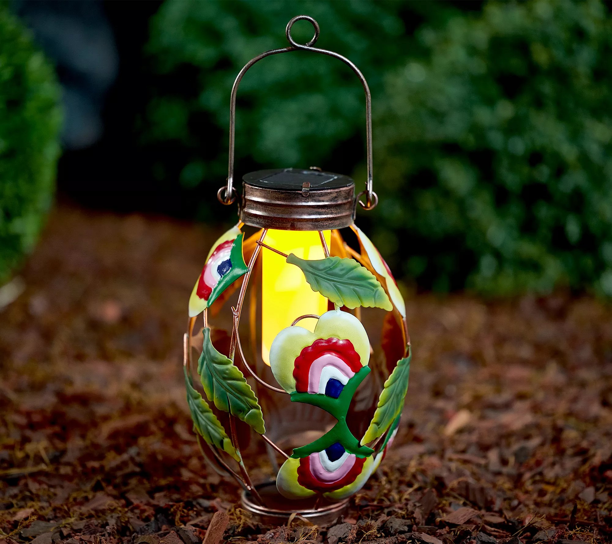 Marigold Painted Floral Metal Solar Lantern