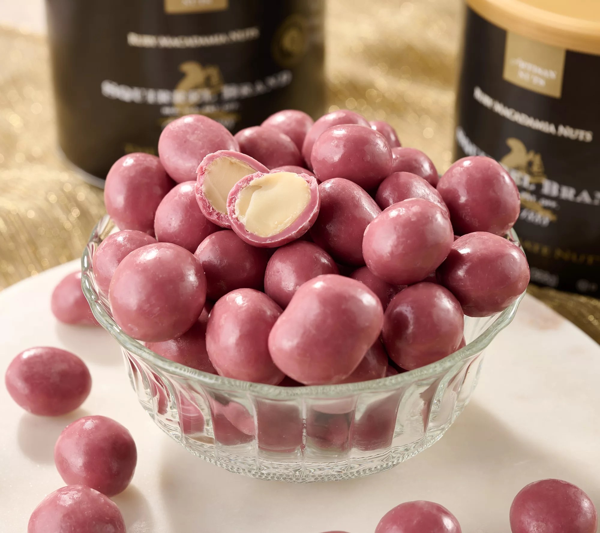 SH11/4 Squirrel Brand (2) 13 oz Cans Ruby Chocolate Macadamia Nuts