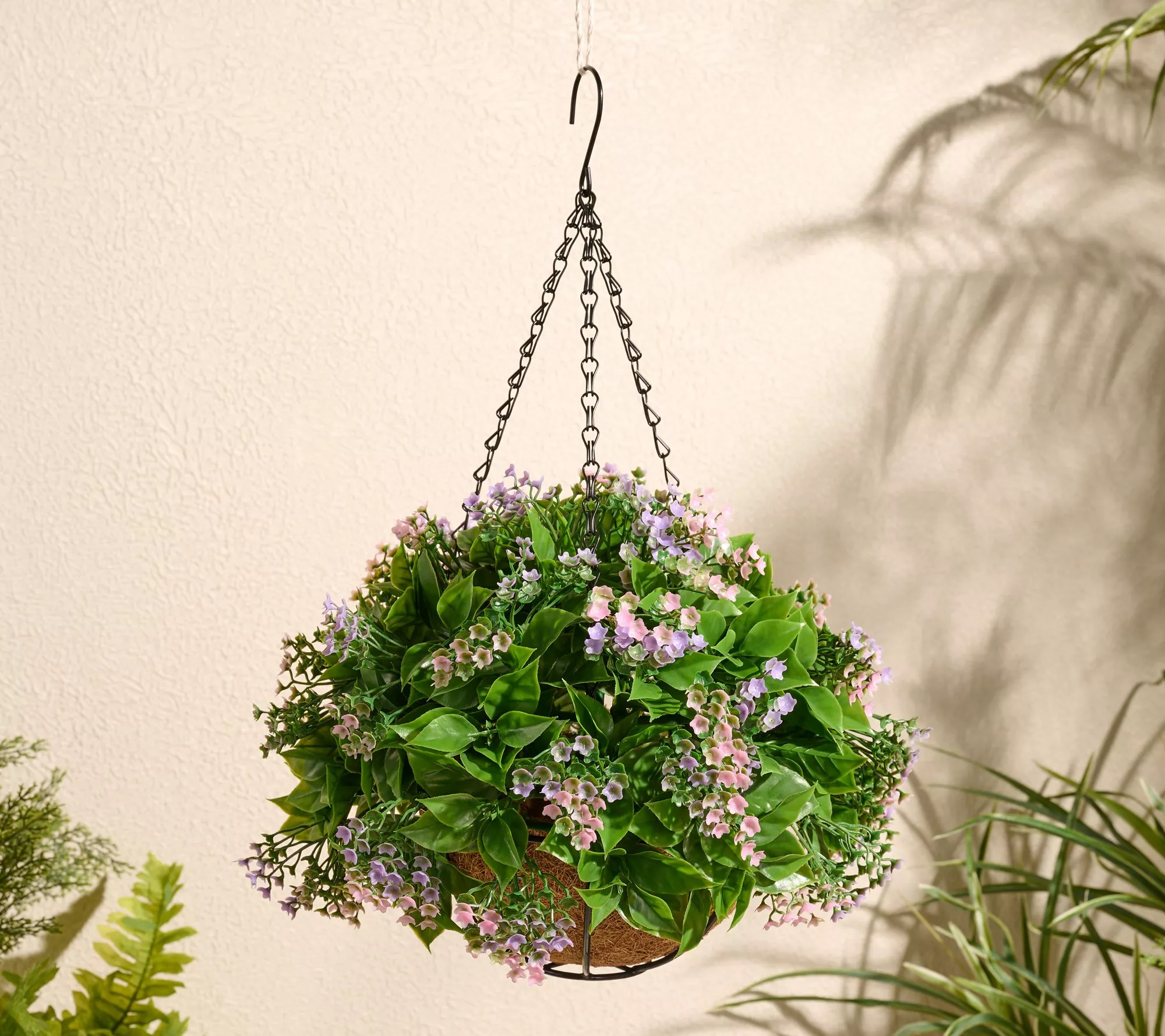 "As Is" Wicker Park 13" Faux Laurel Leaf Wispy Flowers Hanging Basket