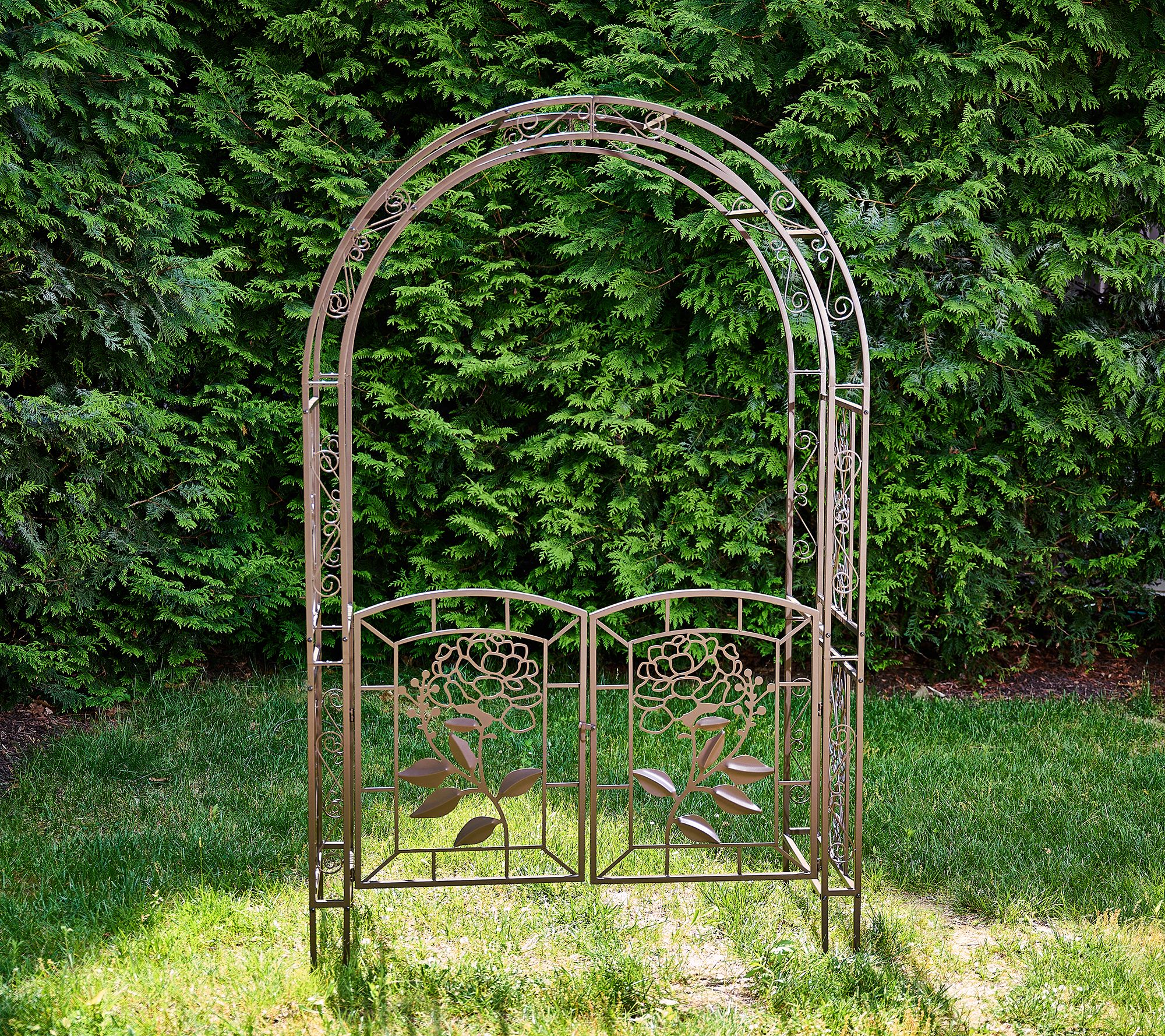 Barbara King 84" Hydrangea Detailed Iron Garden Arbor with Gates