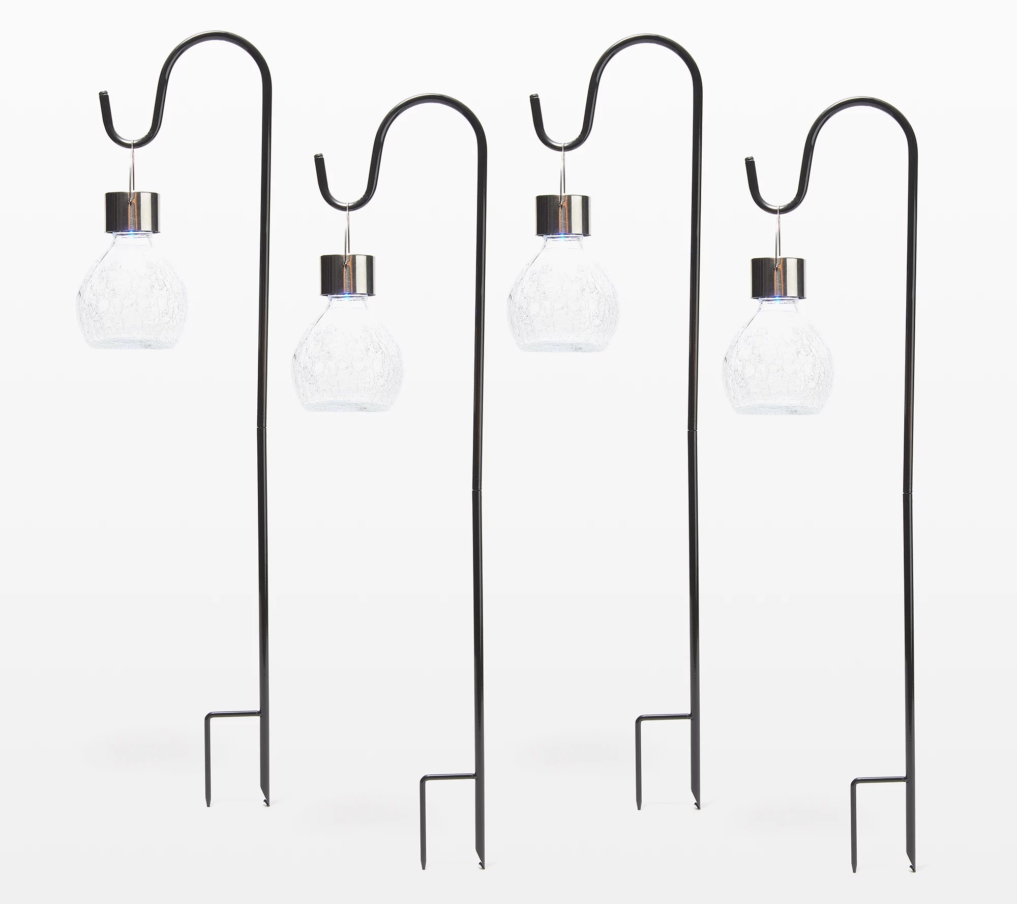 Paradise Set of 4 Solar Crackled Glass Hanging Lights & Shepherd Hook