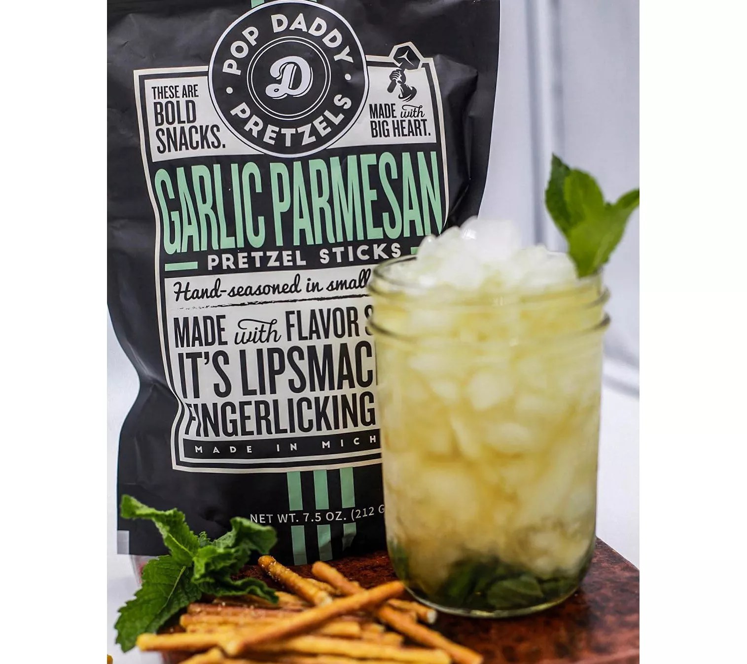 Pop Daddy (3) 7.5oz Bags Garlic Parmesan Gourmet Pretzels