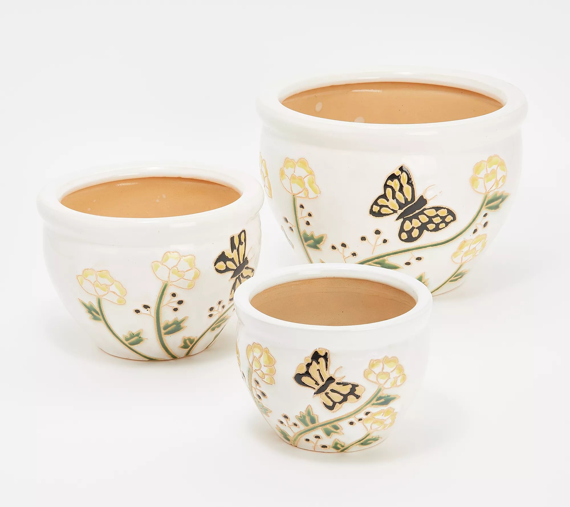 Garden Reflections Set of 3 Ceramic Glazed Planting Pots