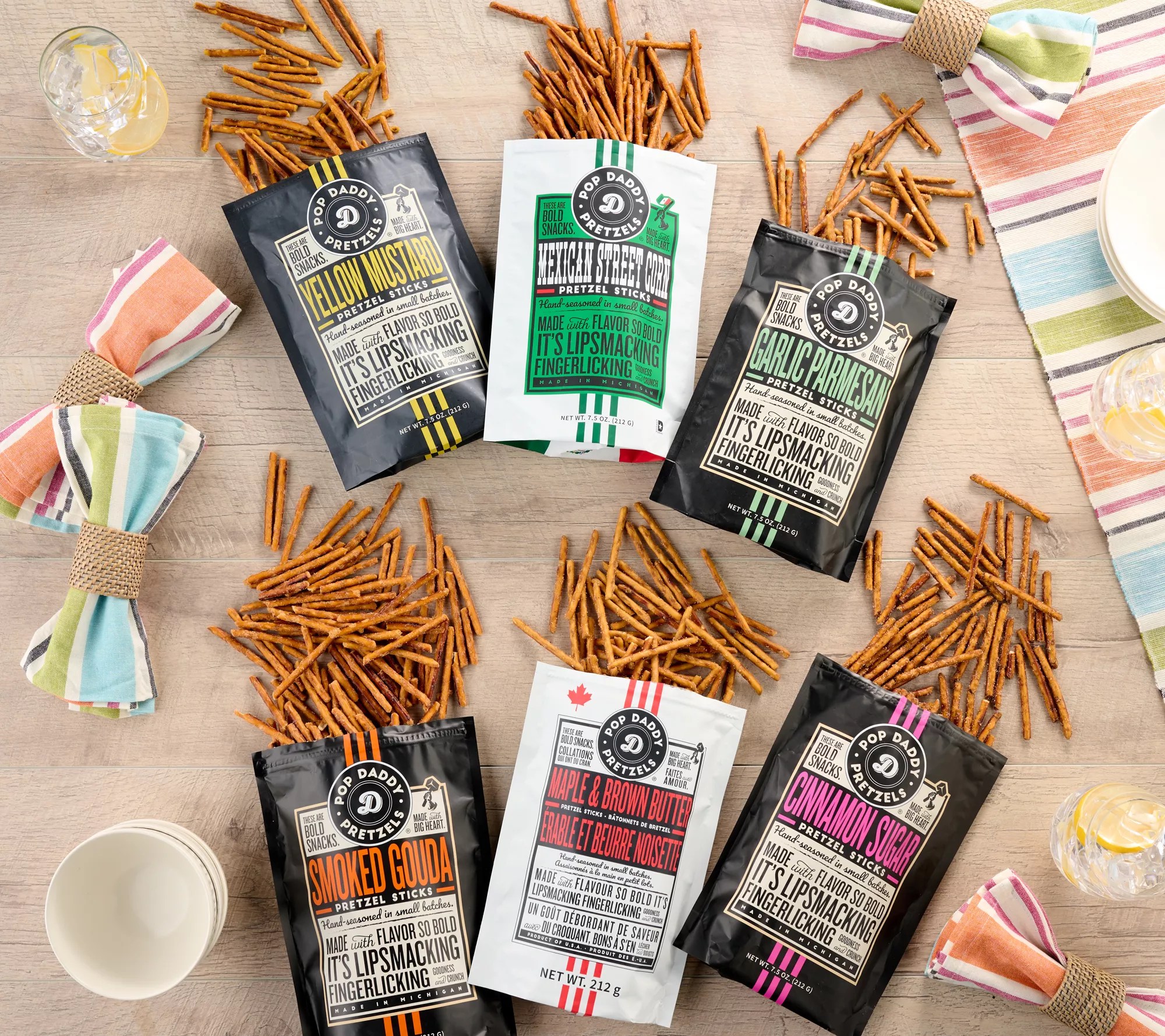 Pop Daddy (6) 7.5 oz Bags Gourmet Seasoned Pretzel Sticks