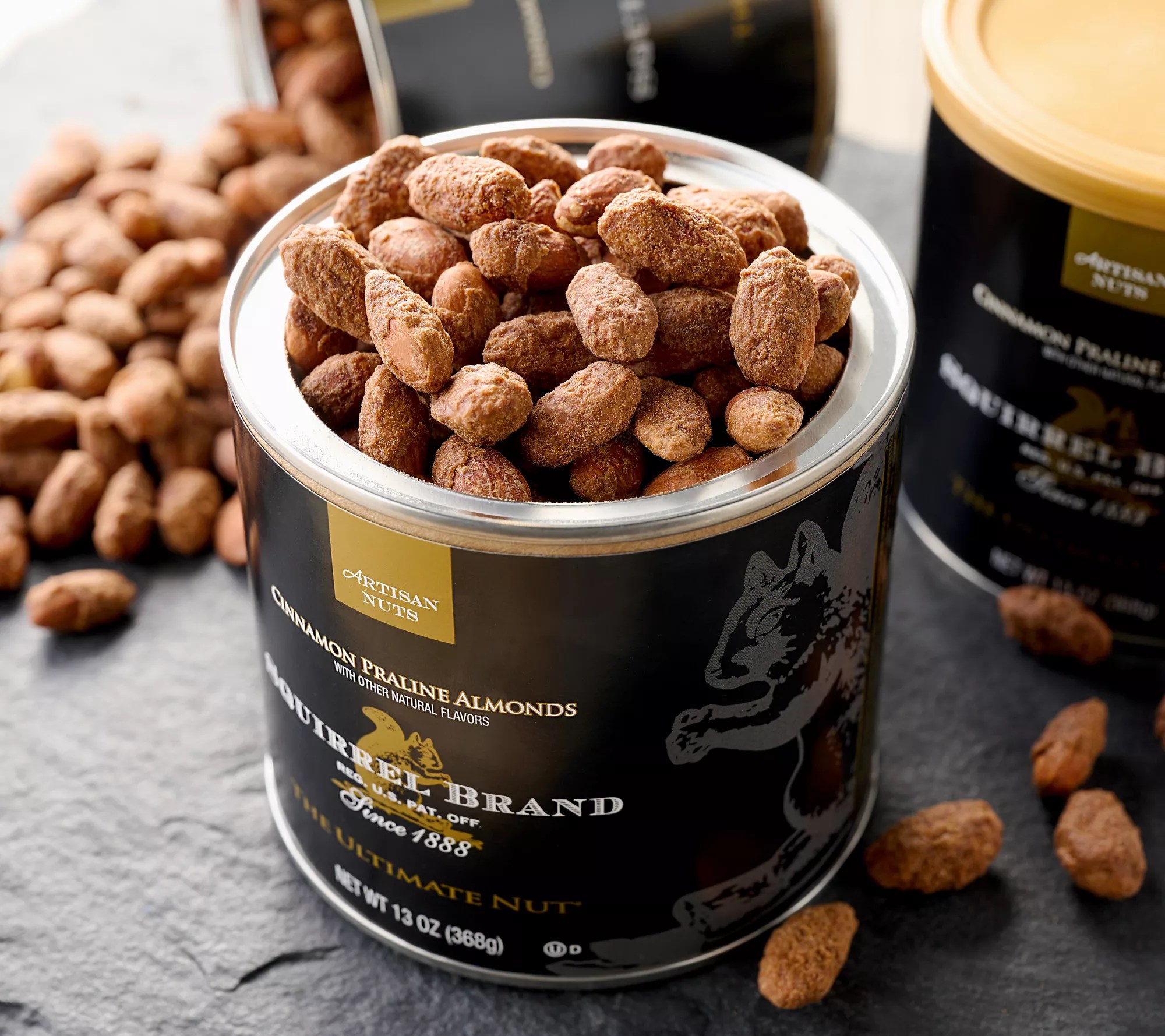 Squirrel Brand (3) 13 oz. Cans of Cinnamon Praline Almonds