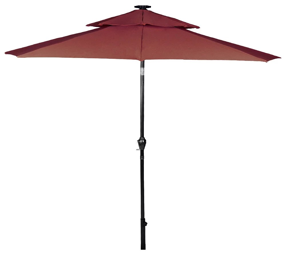 ATLeisure 9' Olefin Double Top Solar Umbrella with 32 Warm Lights