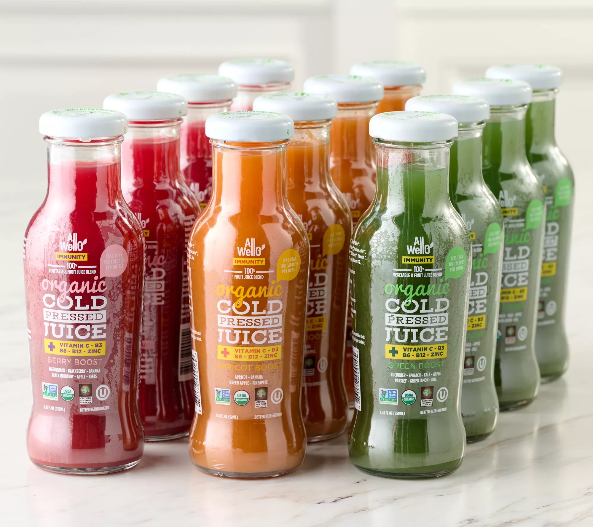 Allwello (12) 8.45oz Cold Pressed Juice Variety Pack