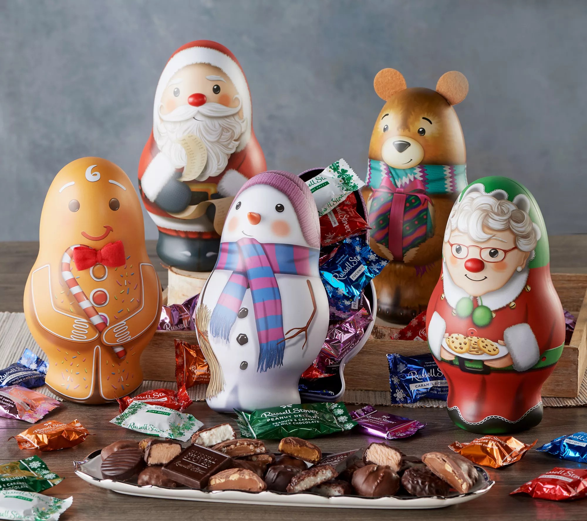 (QVC) Russell Stover 4lb Chocolate in Holiday Character Gift Tins