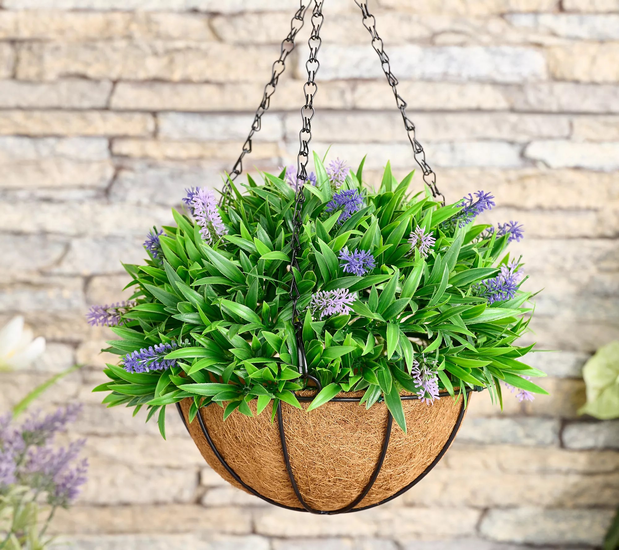 Wicker Park 15" Faux Lavender Indoor/Outdoor Hanging Basket