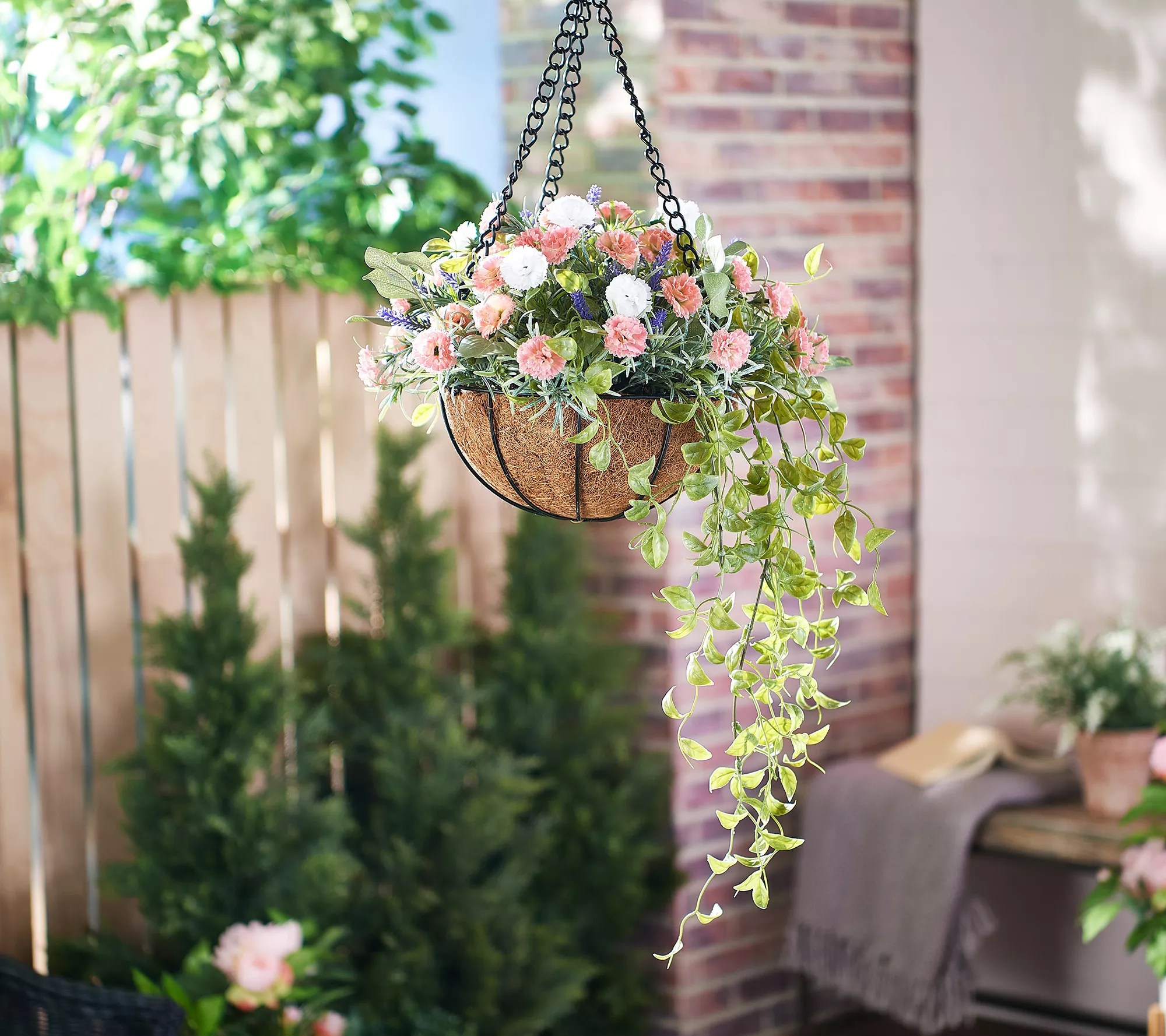 "As Is" Garden Reflections 16" Dianthus & Lavender Faux Hanging Basket