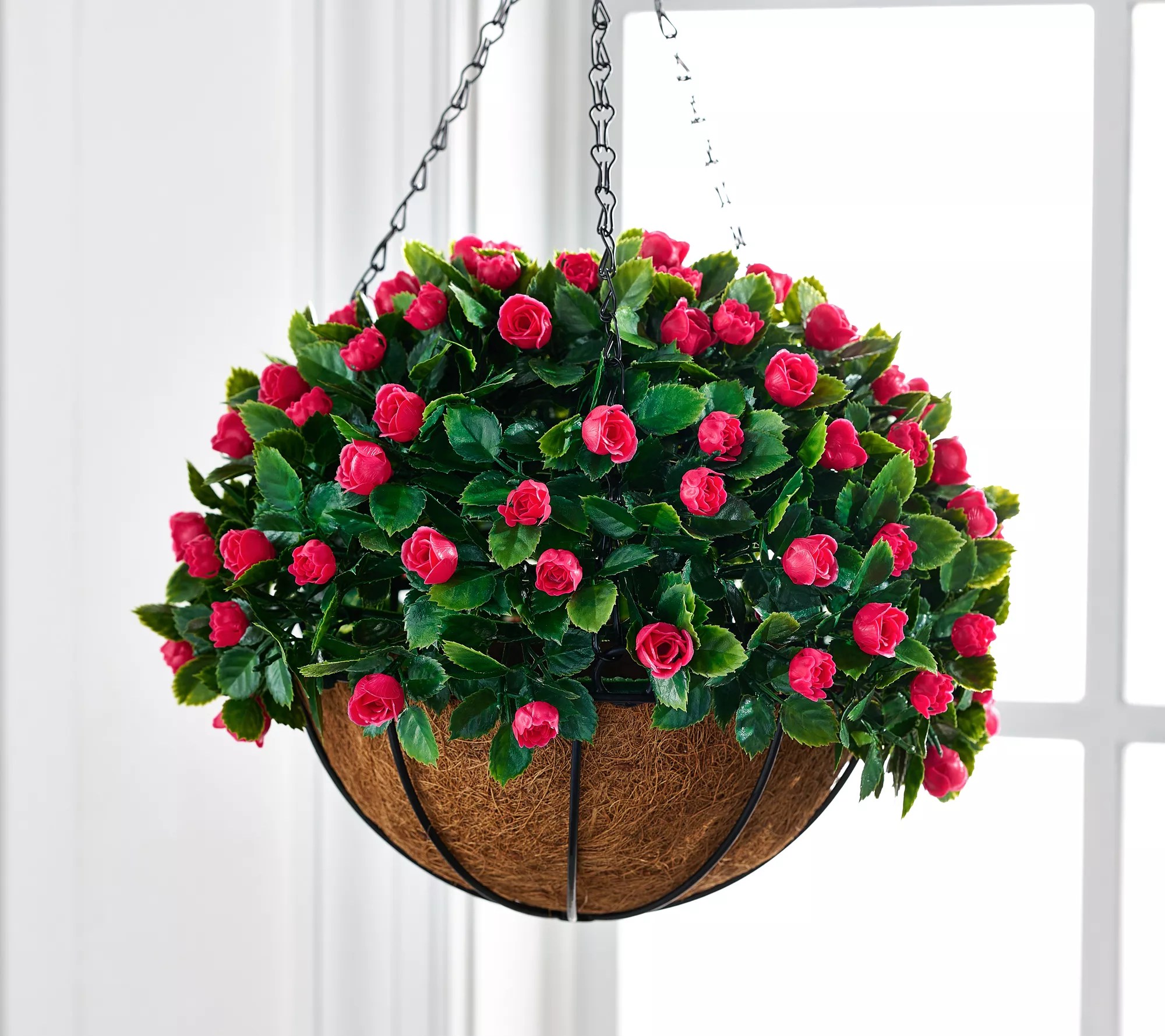 Wicker Park 15" Faux Rose Indoor/Outdoor Hanging Basket